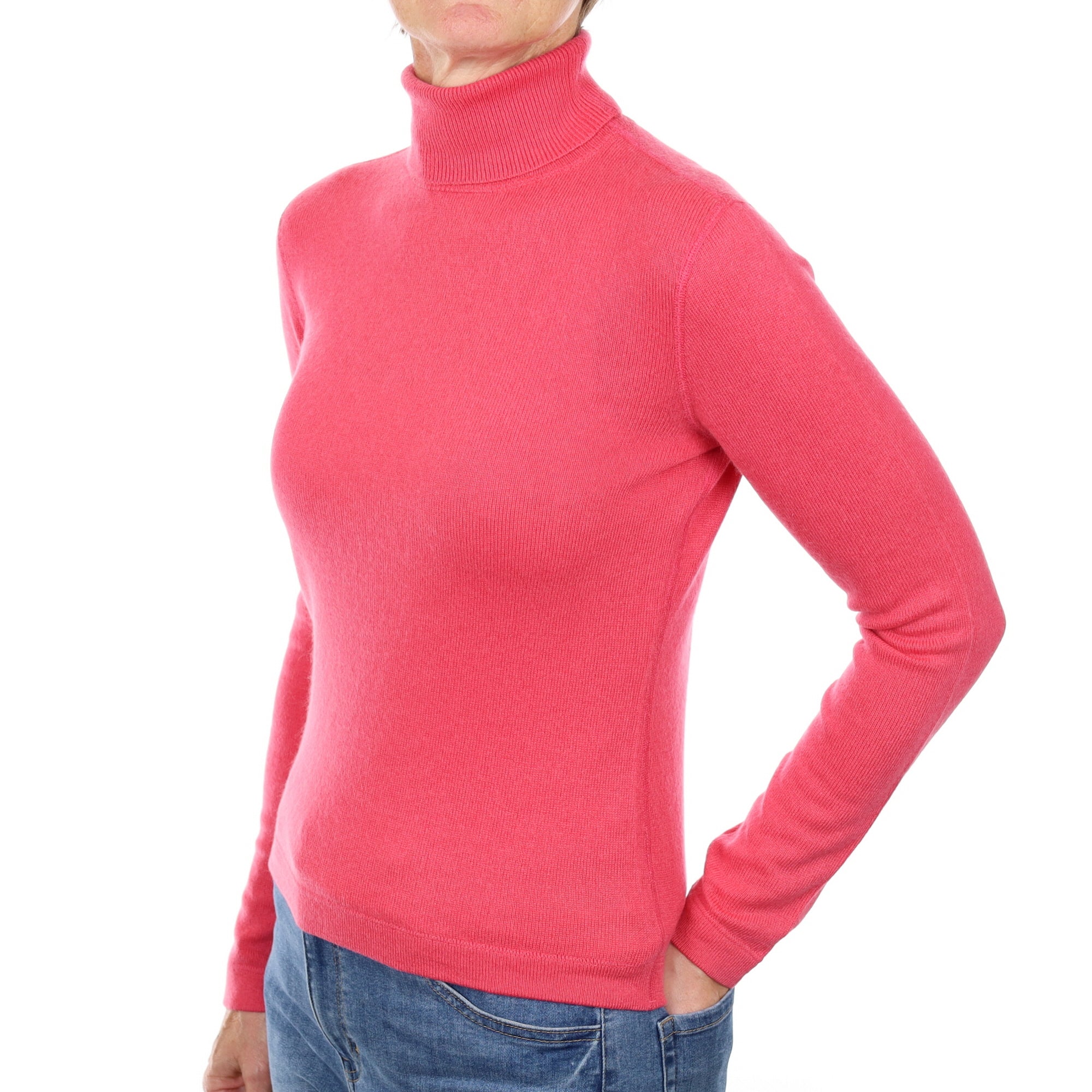 Rose Pink Cashmere Polo Neck Jumper Small