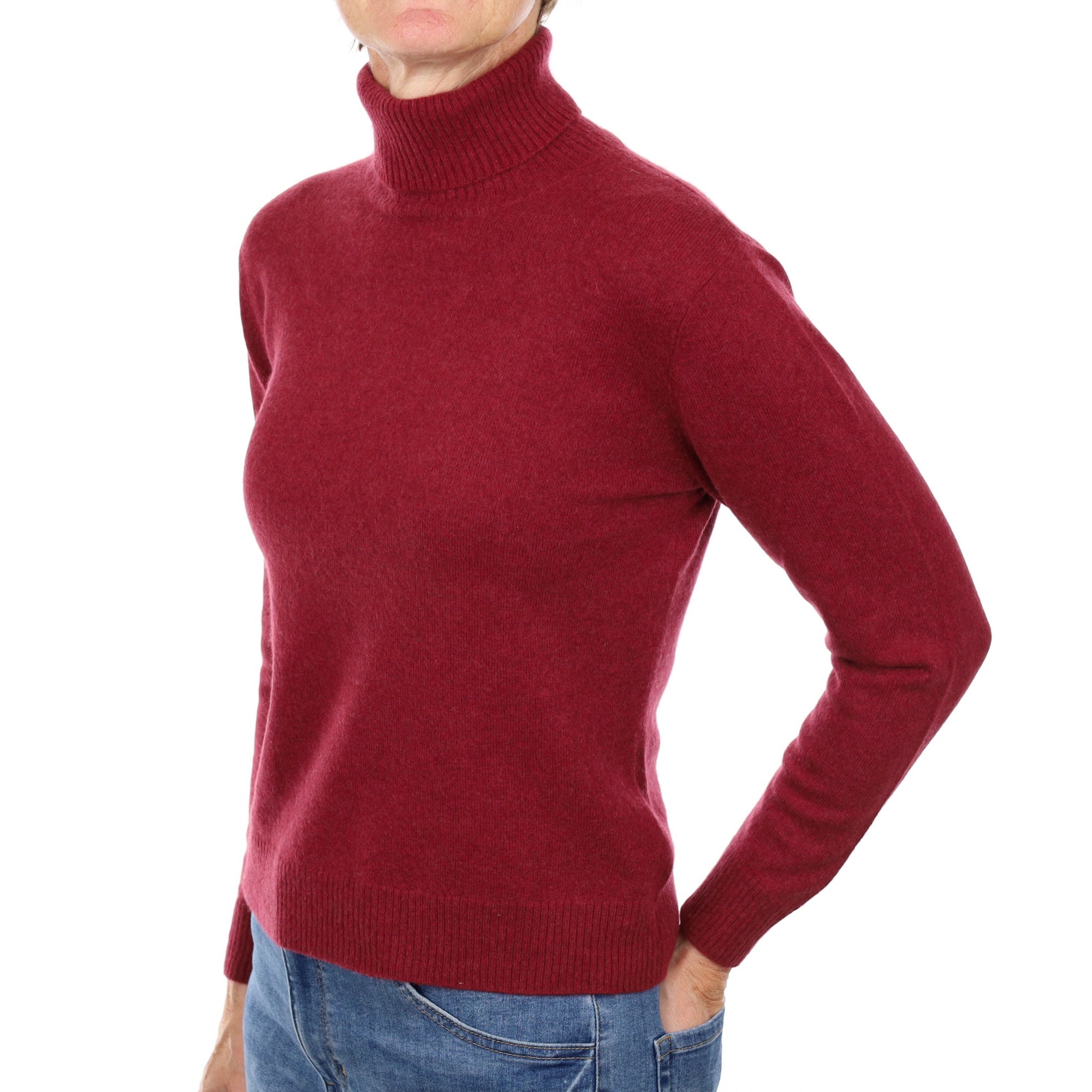 Maroon Red Cashmere Polo Neck Jumper Small