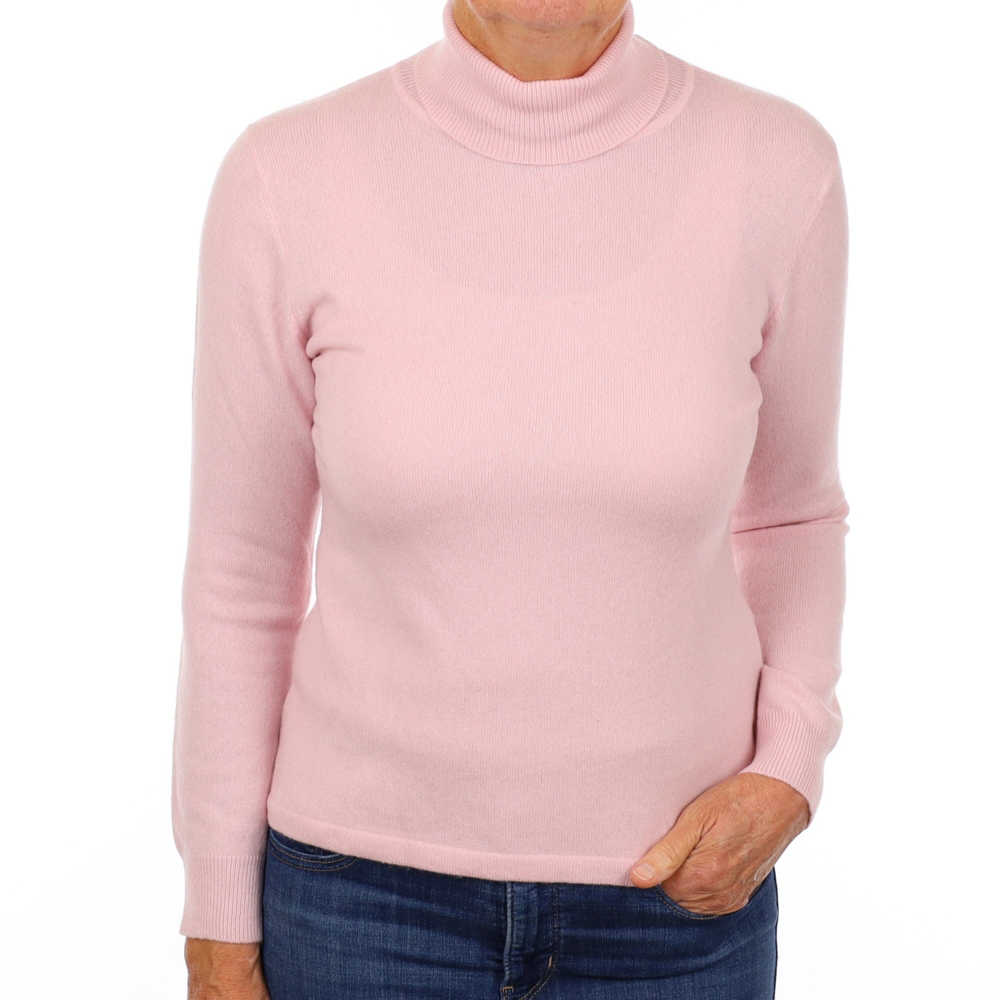 Carnation Pink Cashmere Polo Neck Jumper Medium