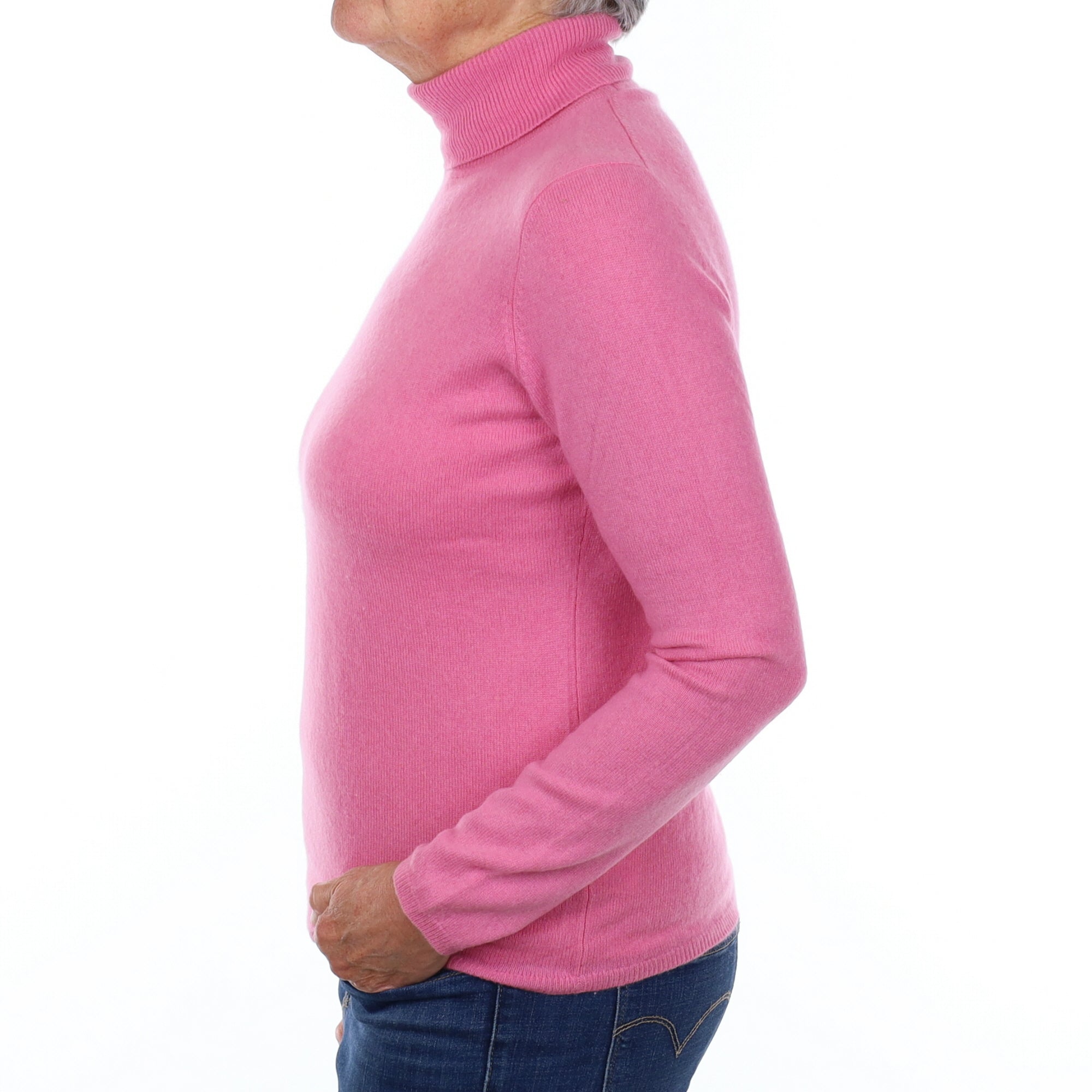 Bubblegum Pink Cashmere Polo Neck Jumper Medium