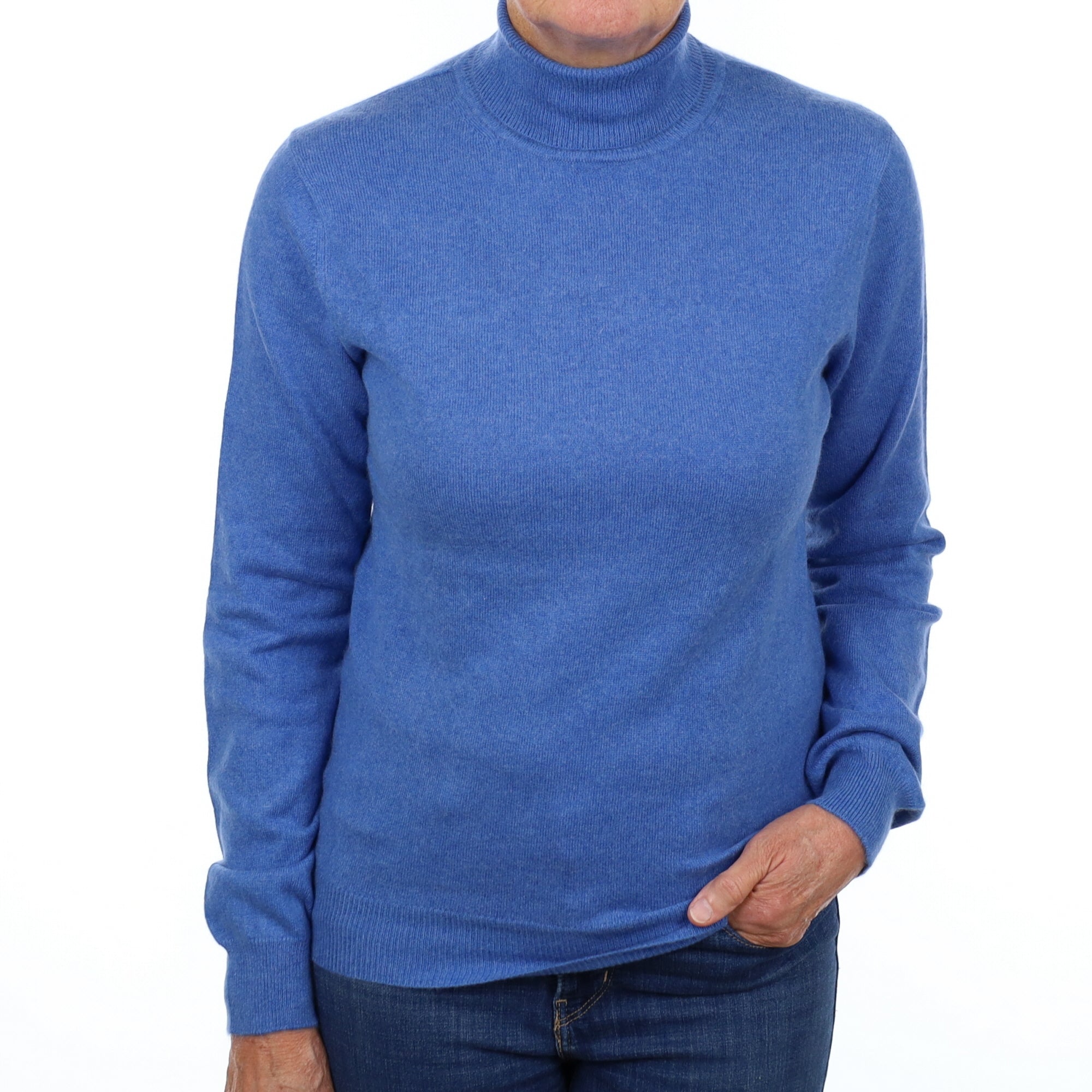 Tanzanite Blue Cashmere Polo Neck Jumper Medium