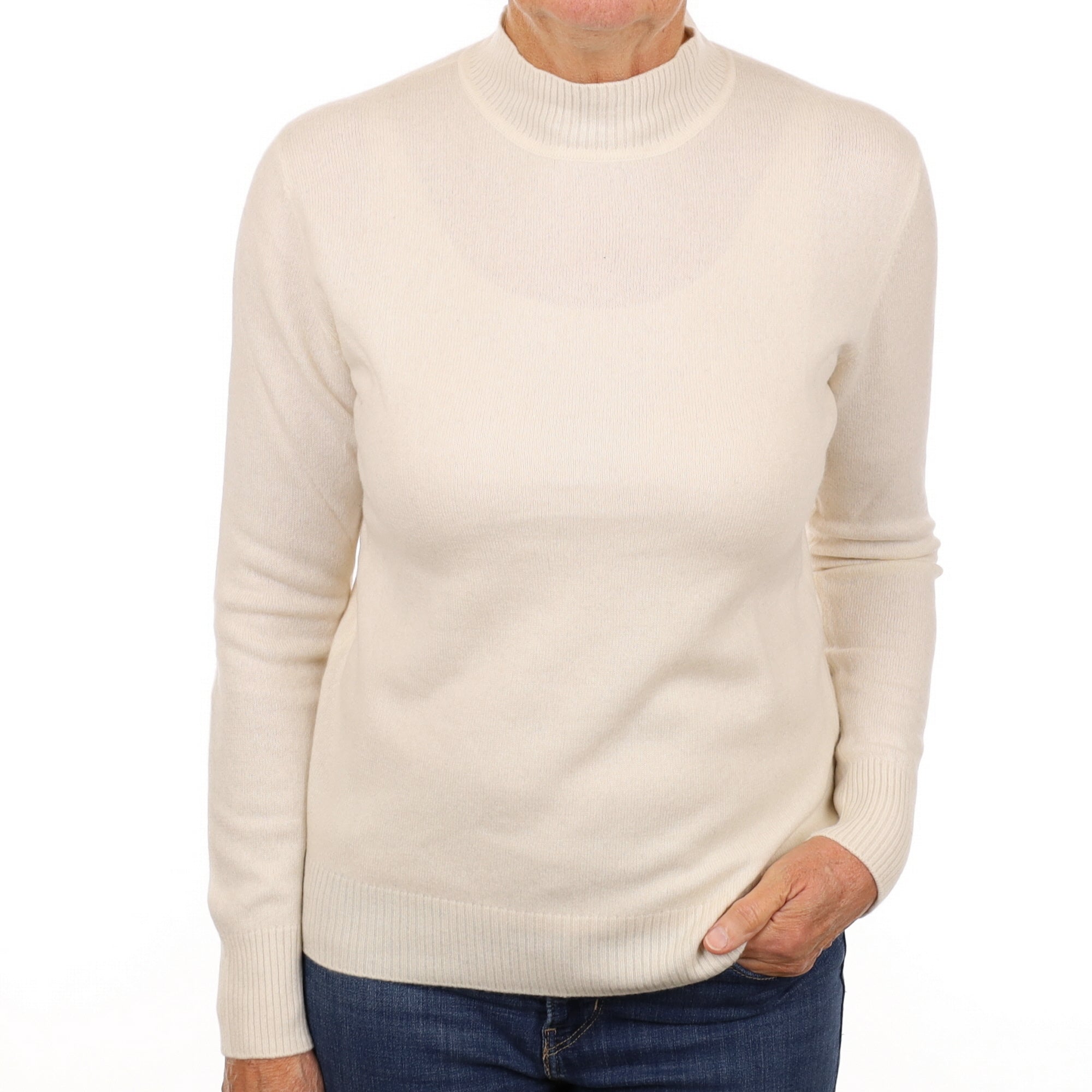 Vanilla Cream Cashmere Turtle Neck Jumper Medium