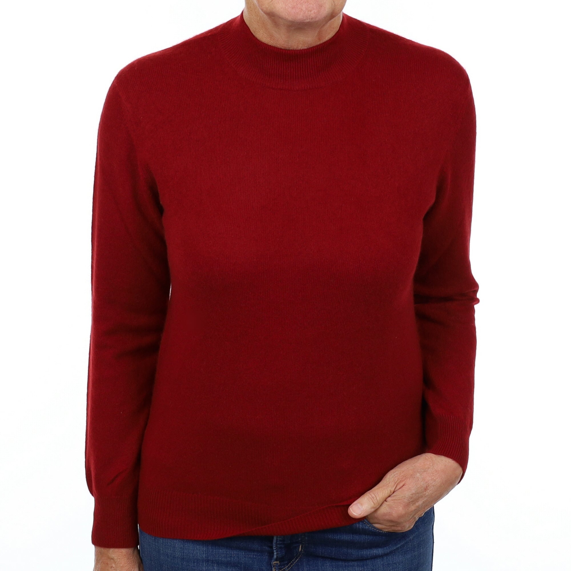 Crimson Red Cashmere Turtle Neck Jumper Medium