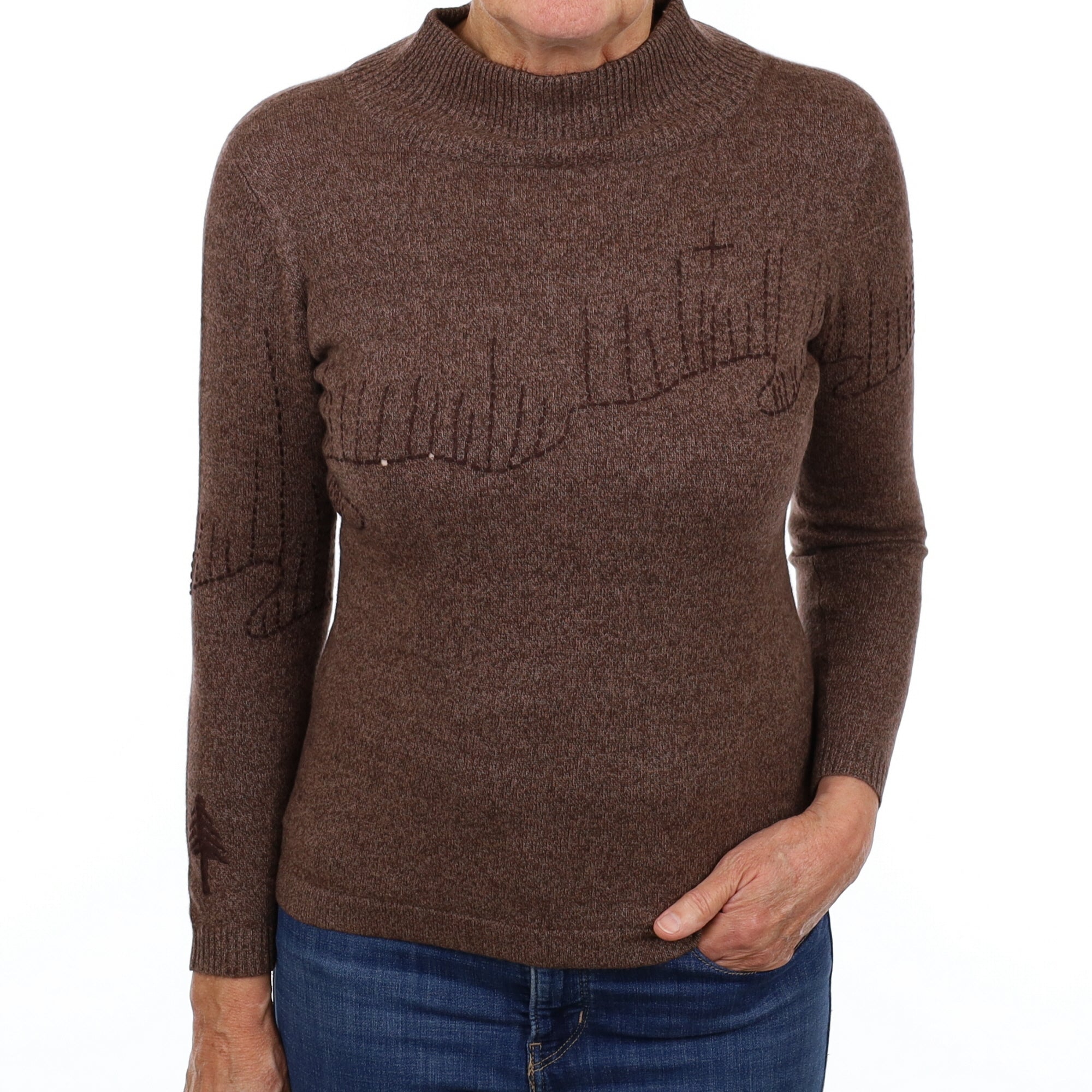 Chocolate Brown Marl Patterned Cashmere Turtle Neck Jumper Medium