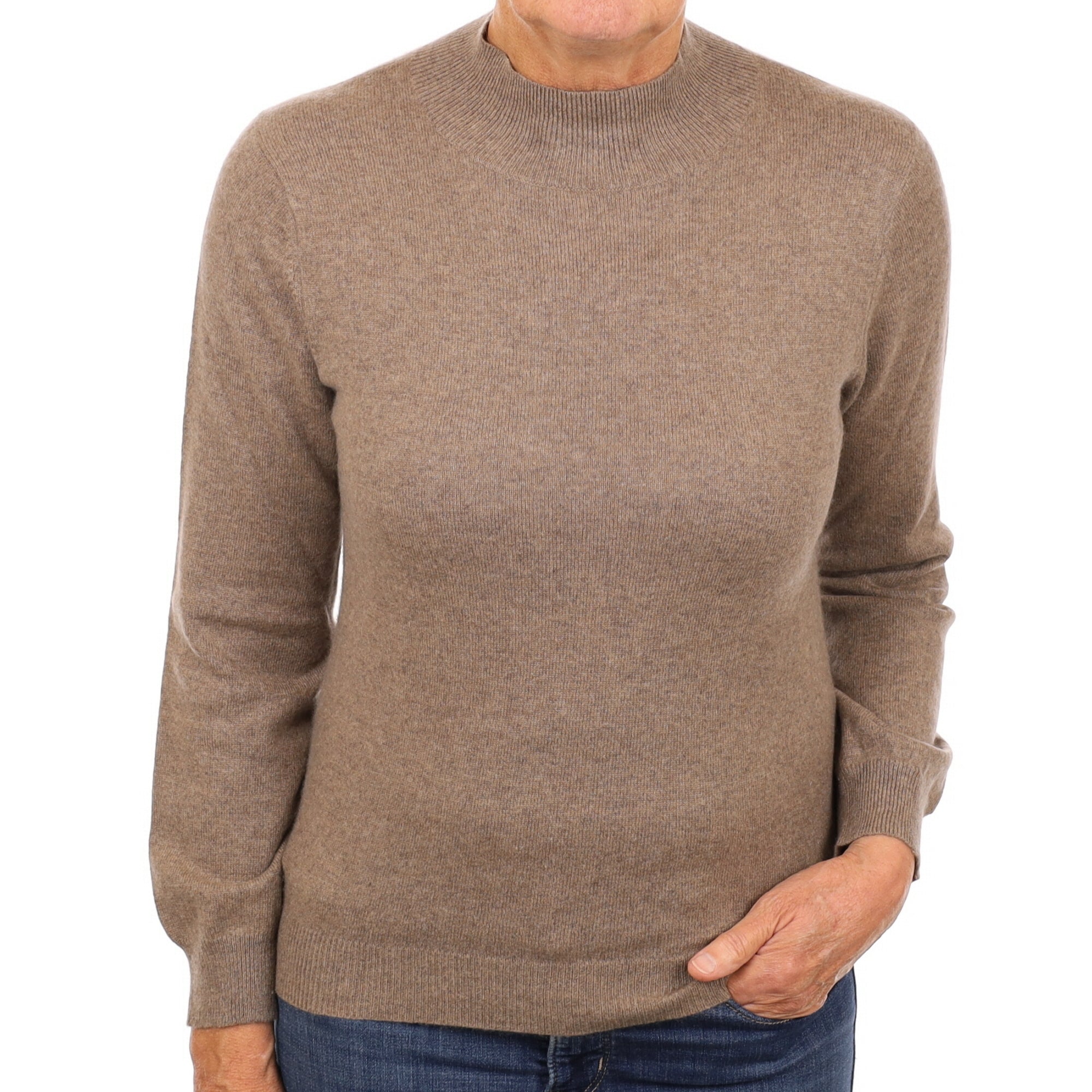 Mocha Brown Cashmere Polo Neck Jumper Medium