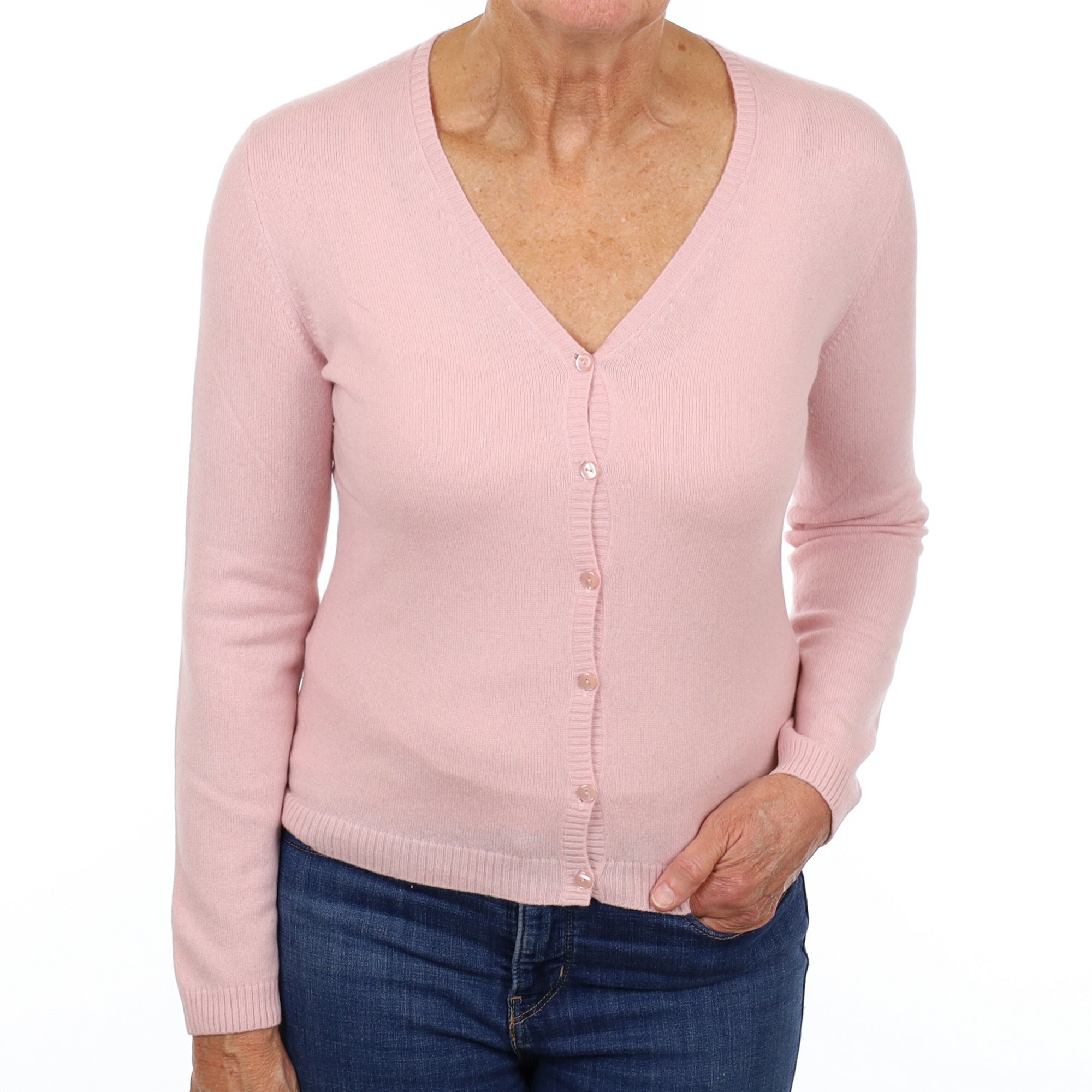 Shell Pink Cashmere V Neck Cardigan Medium