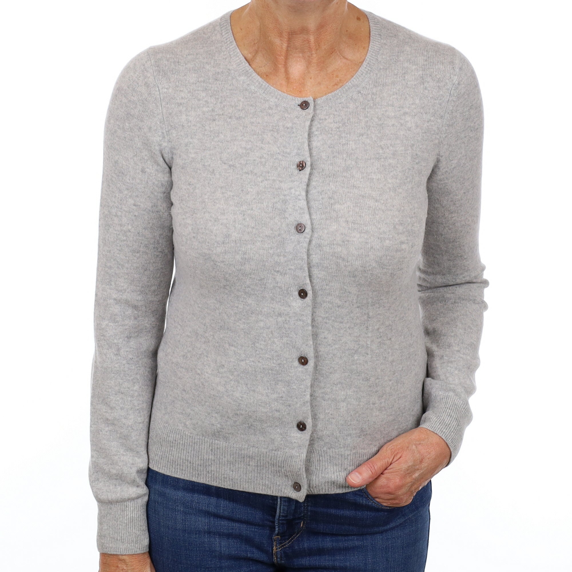 Smoke Grey Cashmere Crew Neck Cardigan Medium