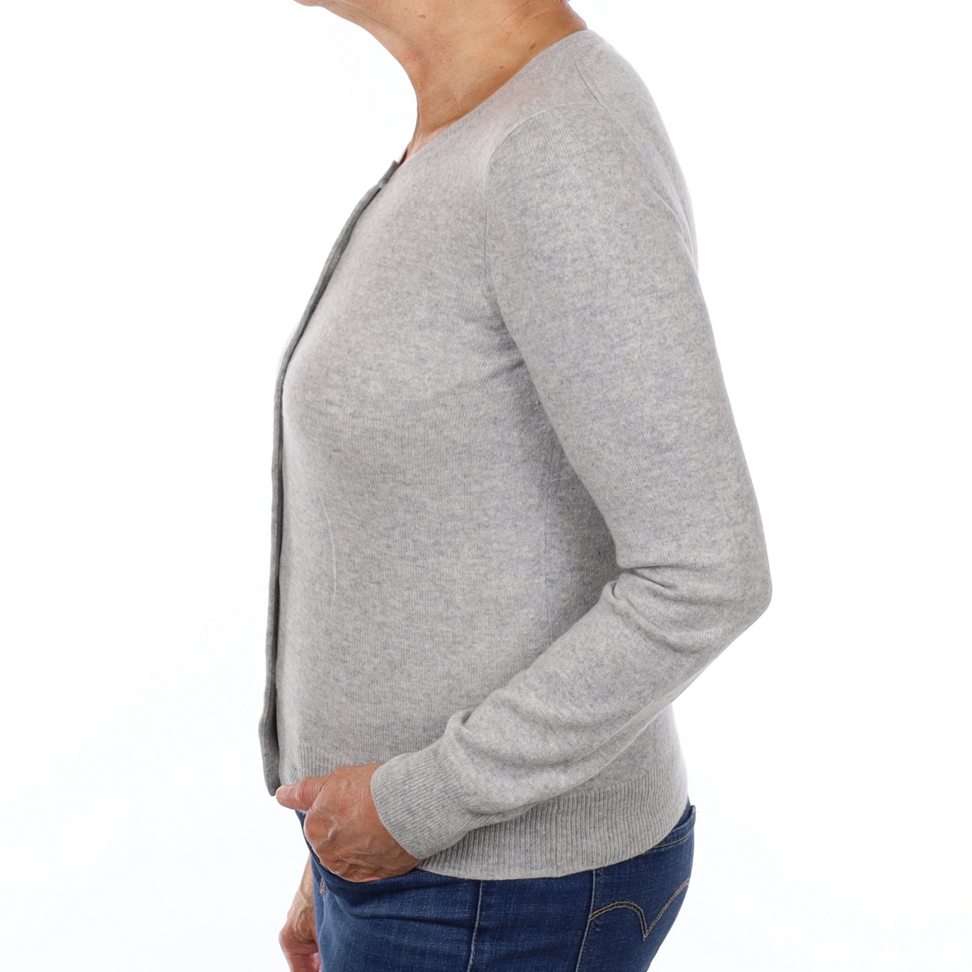 Smoke Grey Cashmere Crew Neck Cardigan Medium