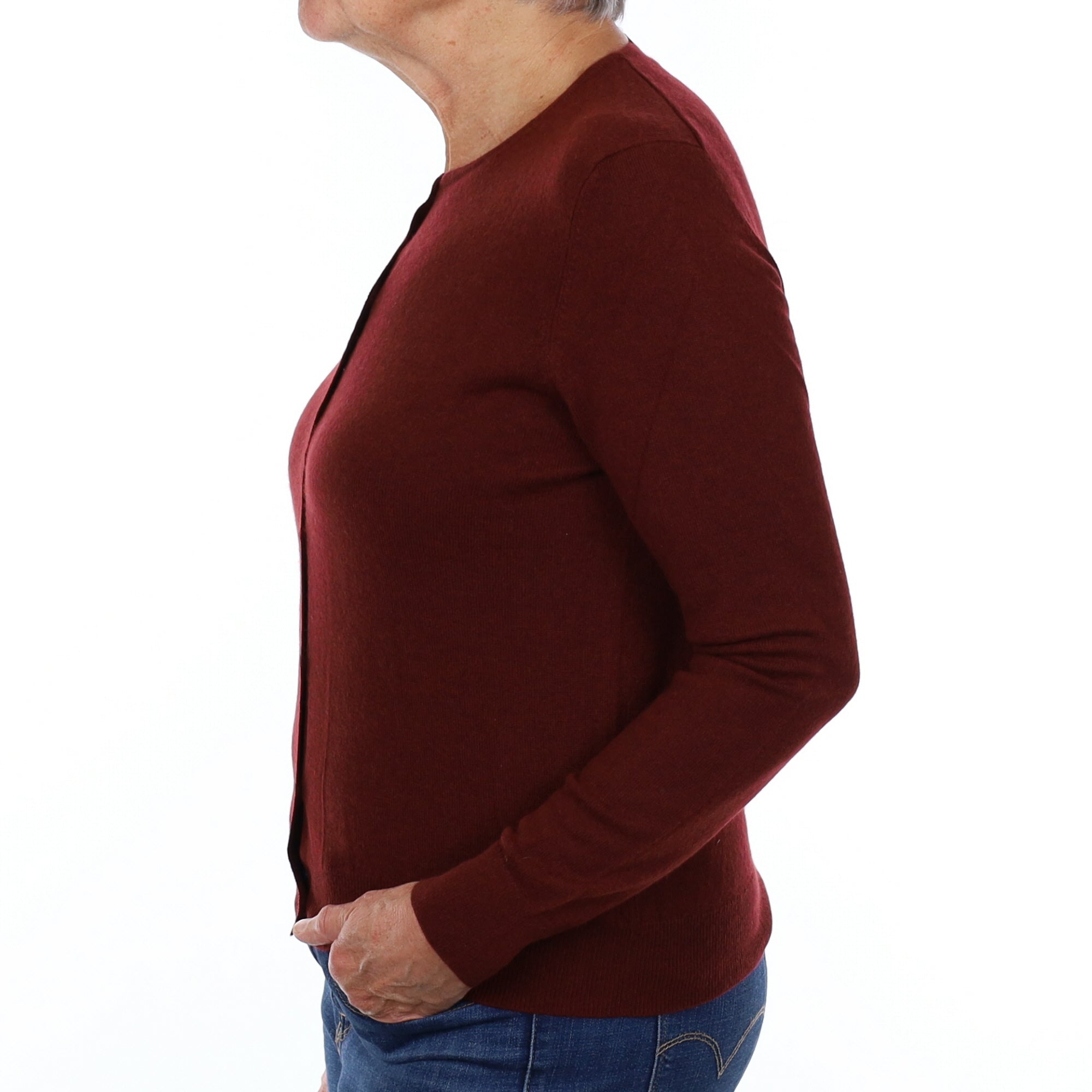 TSE Wine Red Cashmere Crew Neck Cardigan Medium