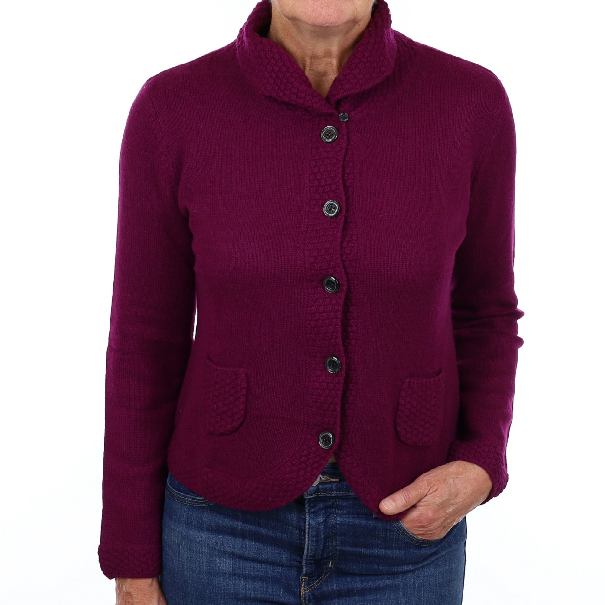 Fig Purple Cashmere Shawl Collar Jacket Medium