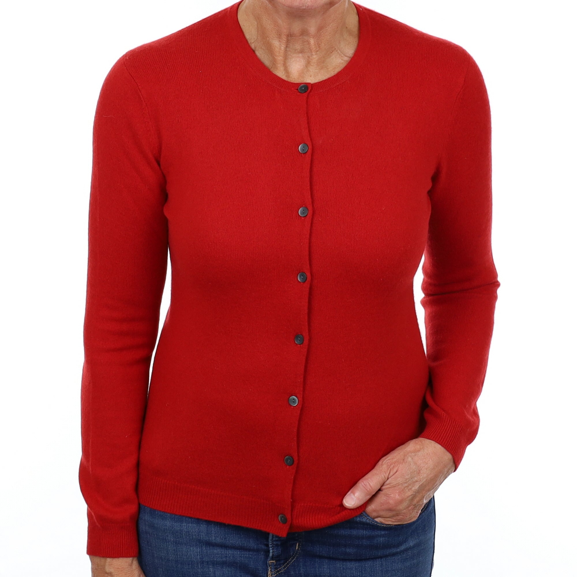 Spanish Red Cashmere Crew Neck Cardigan Medium
