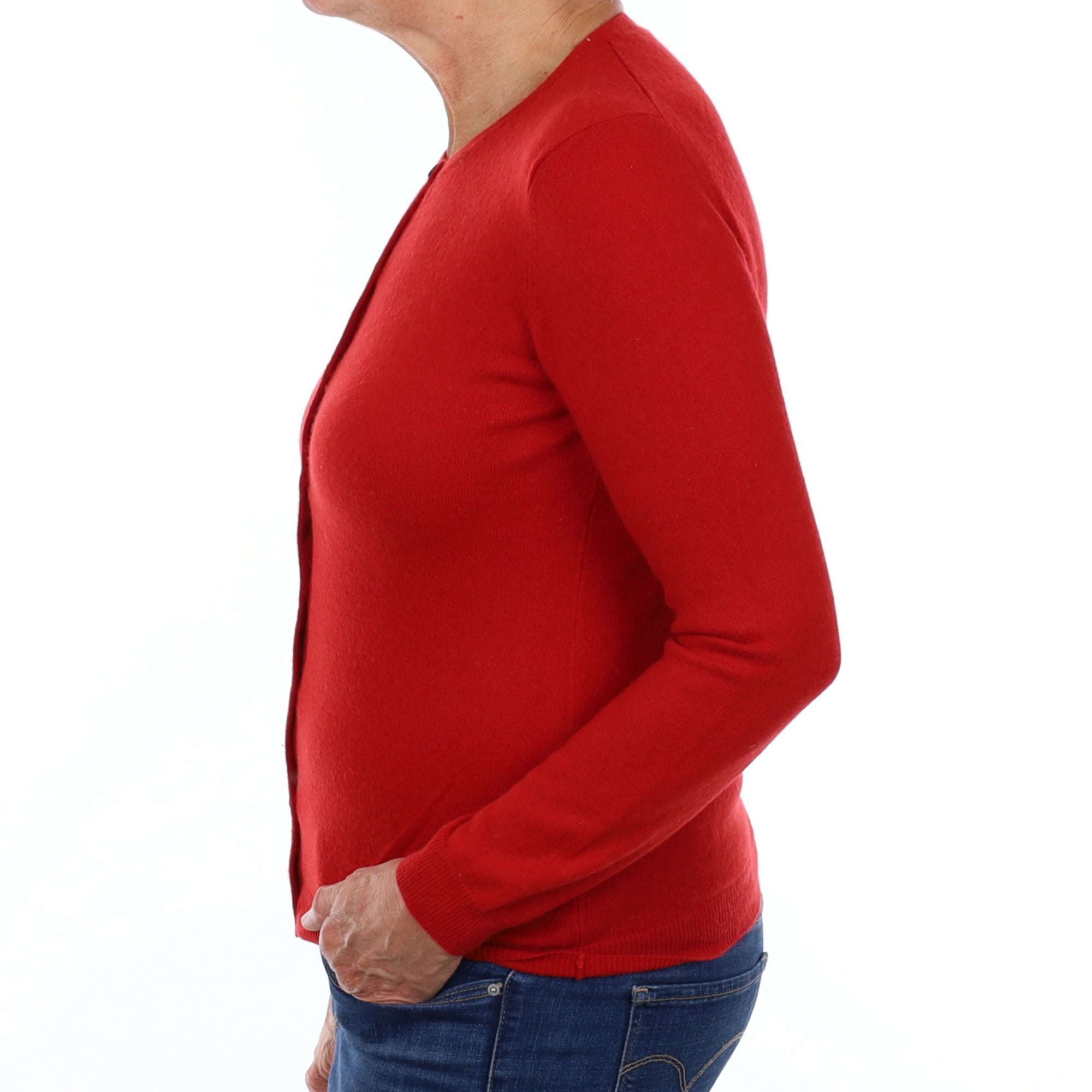 Spanish Red Cashmere Crew Neck Cardigan Medium