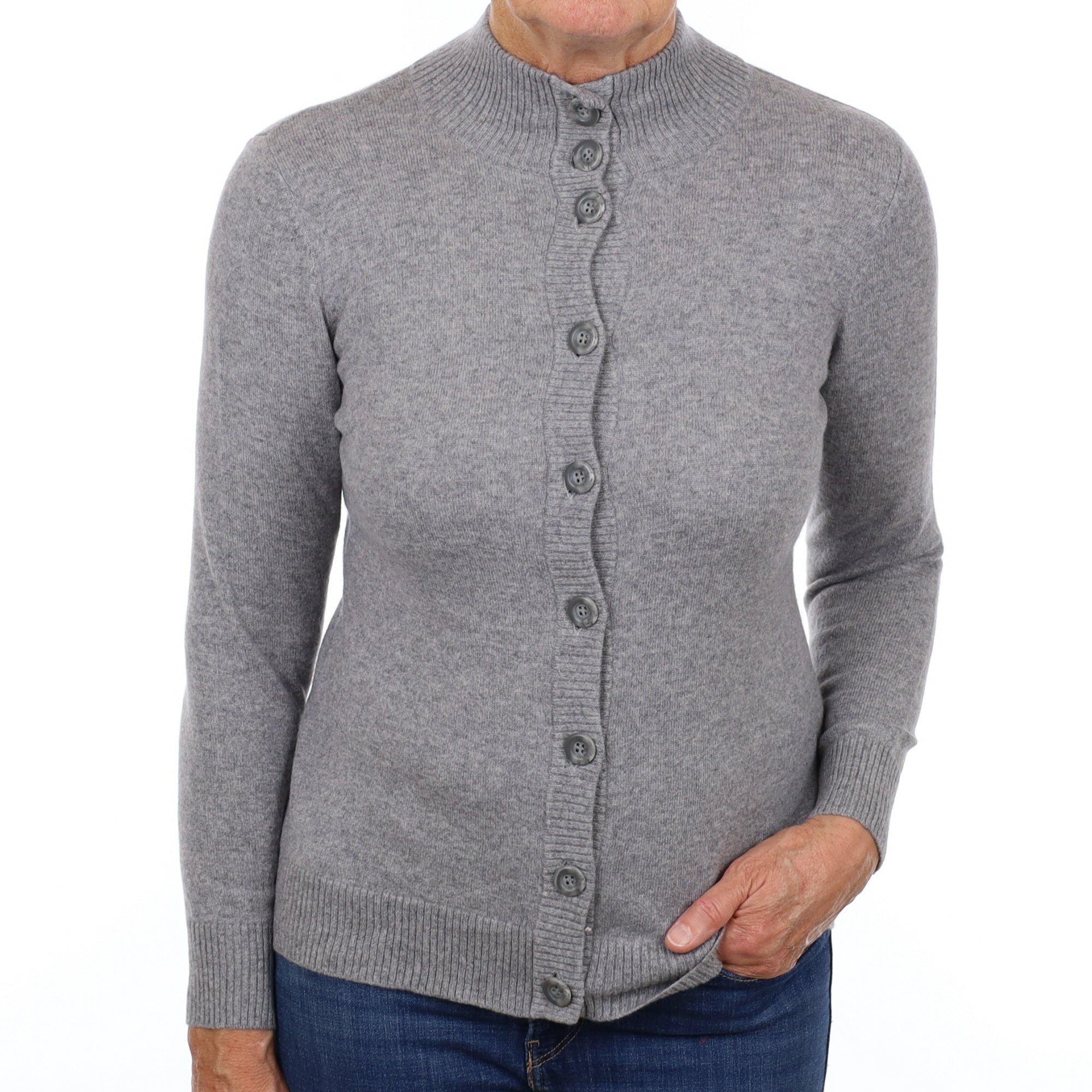 Ash Grey Cashmere Turtle Neck Cardigan Medium