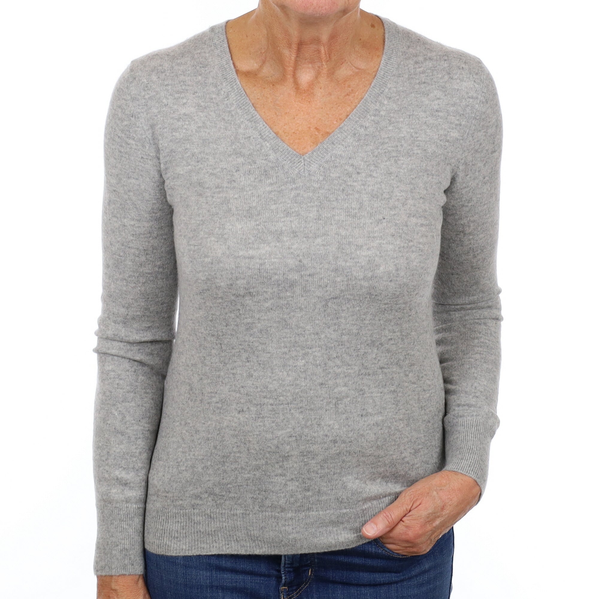 Smoke Grey Cashmere V Neck Jumper Medium