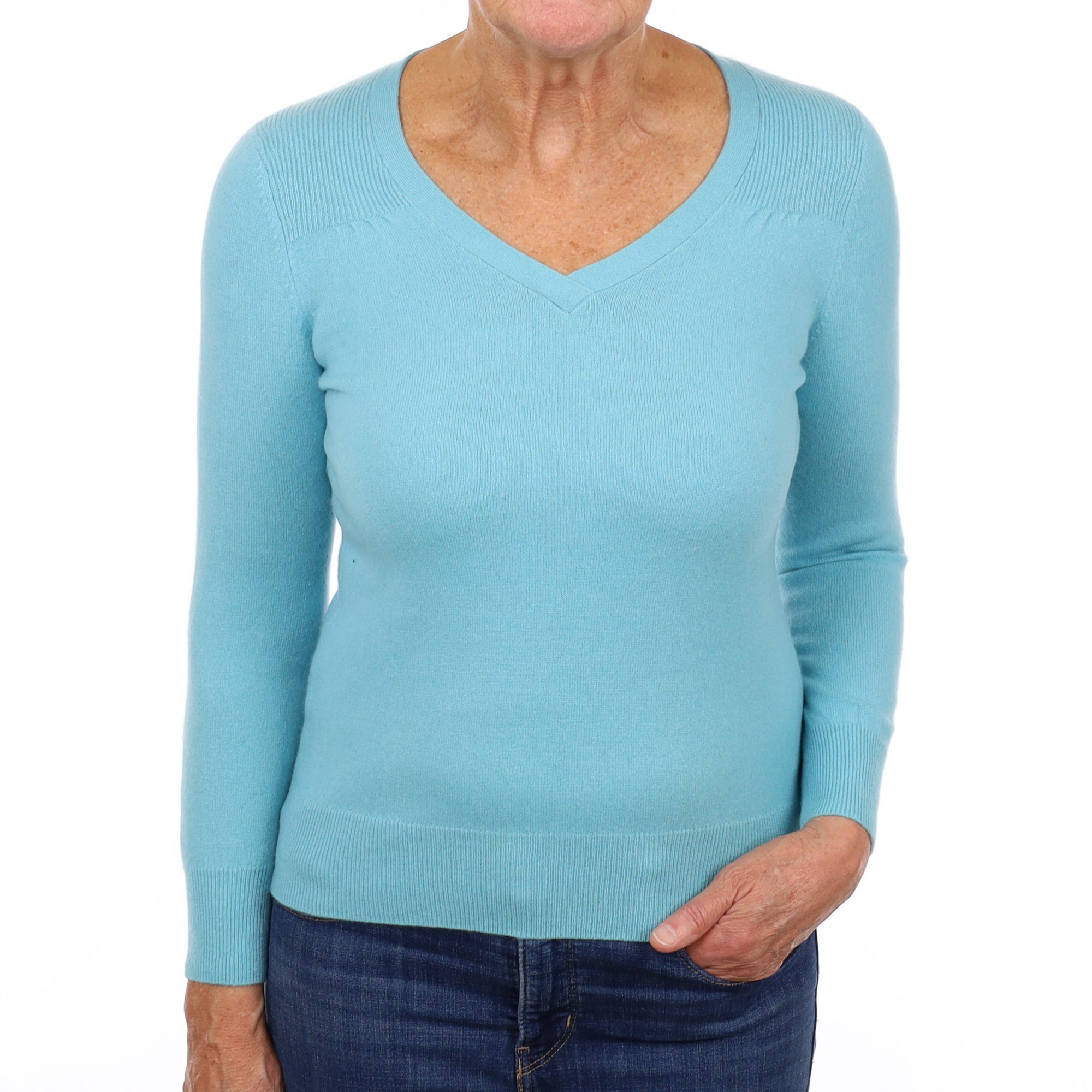 Aquamarine Cashmere V Neck Jumper Medium Petite