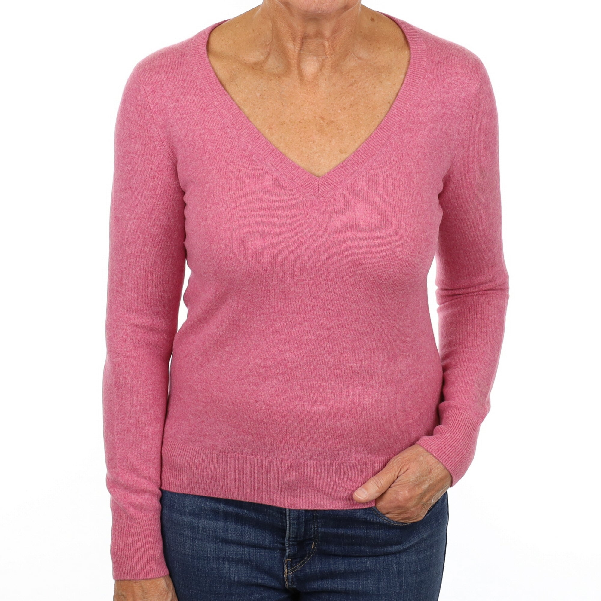 Lupin Pink Cashmere V Neck Jumper Medium