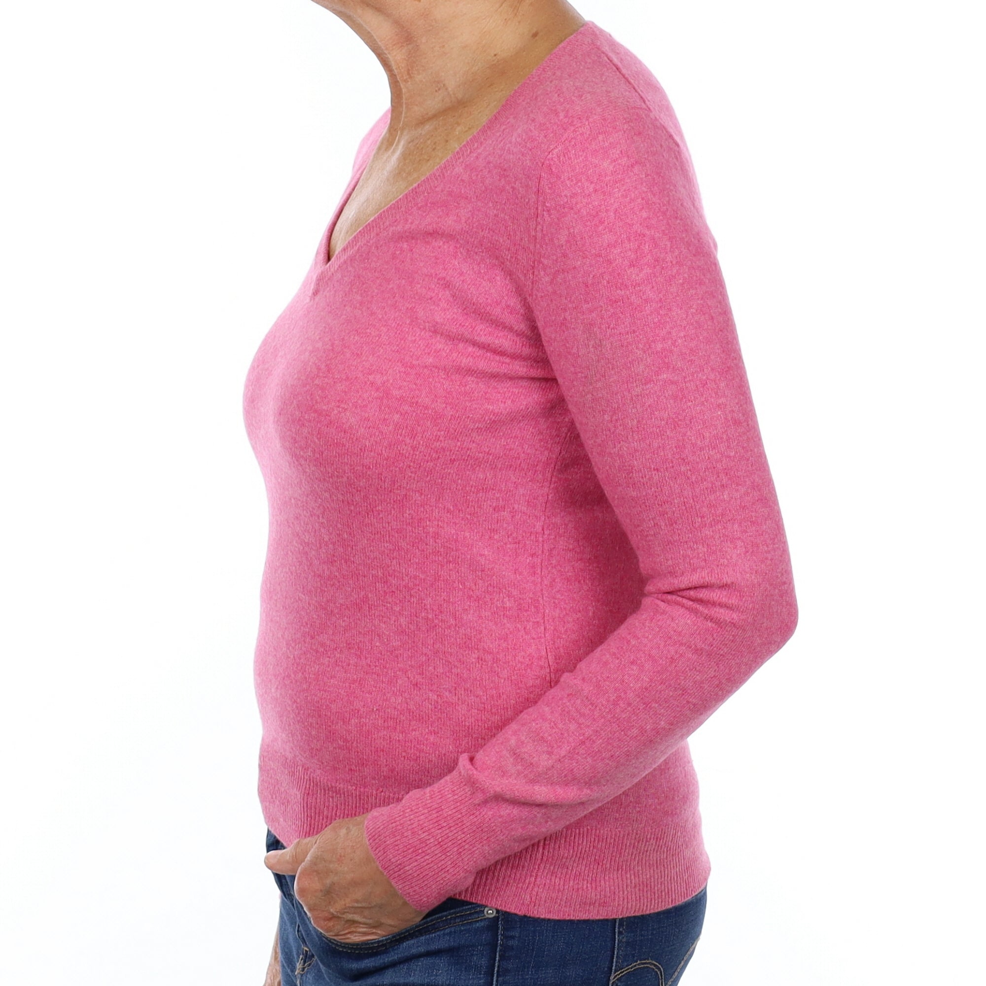 Lupin Pink Cashmere V Neck Jumper Medium