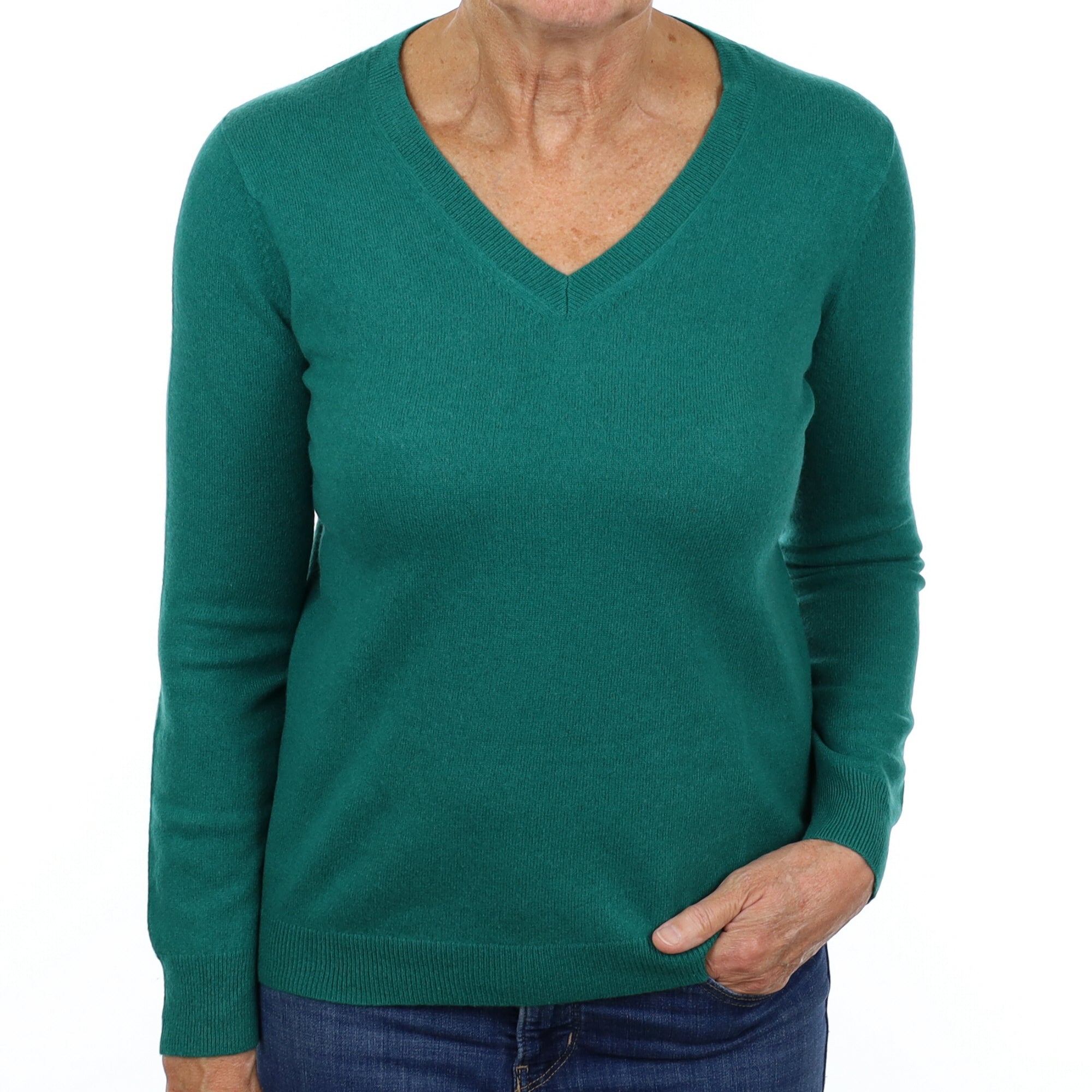 Emerald Green Cashmere V Neck Jumper Medium