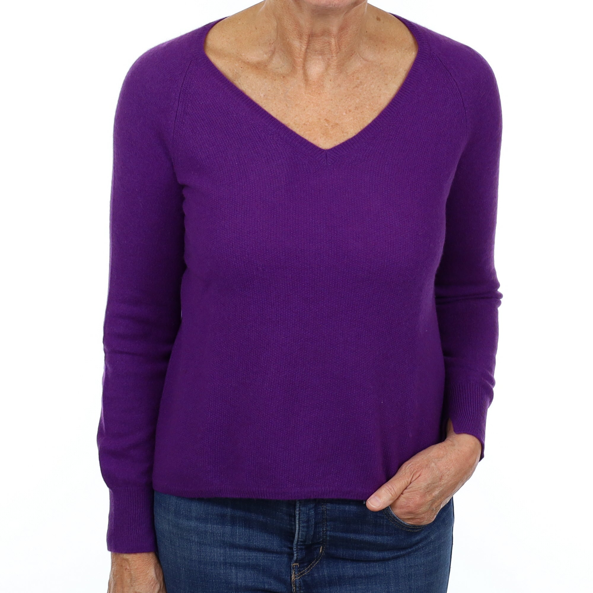 Pansy Purple Cashmere V Neck Jumper Medium