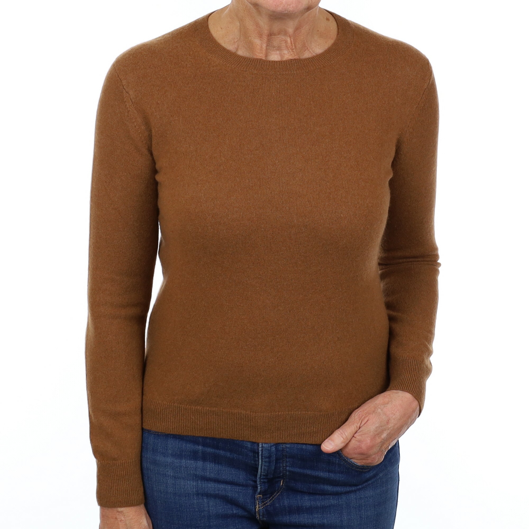 Cinnamon Brown Cashmere Crew Neck Jumper Medium