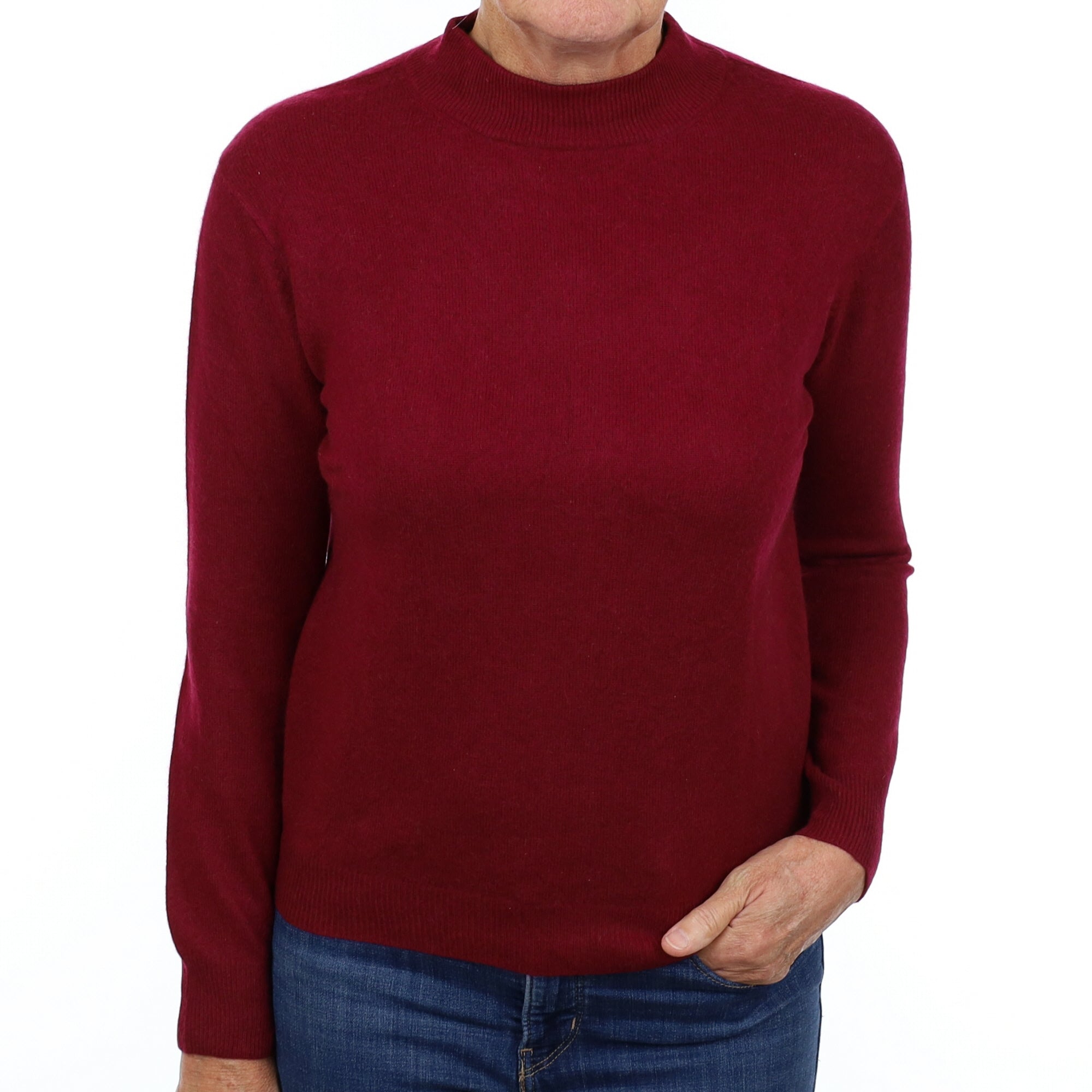 Burgundy Red Cashmere Turtle Neck Jumper Medium