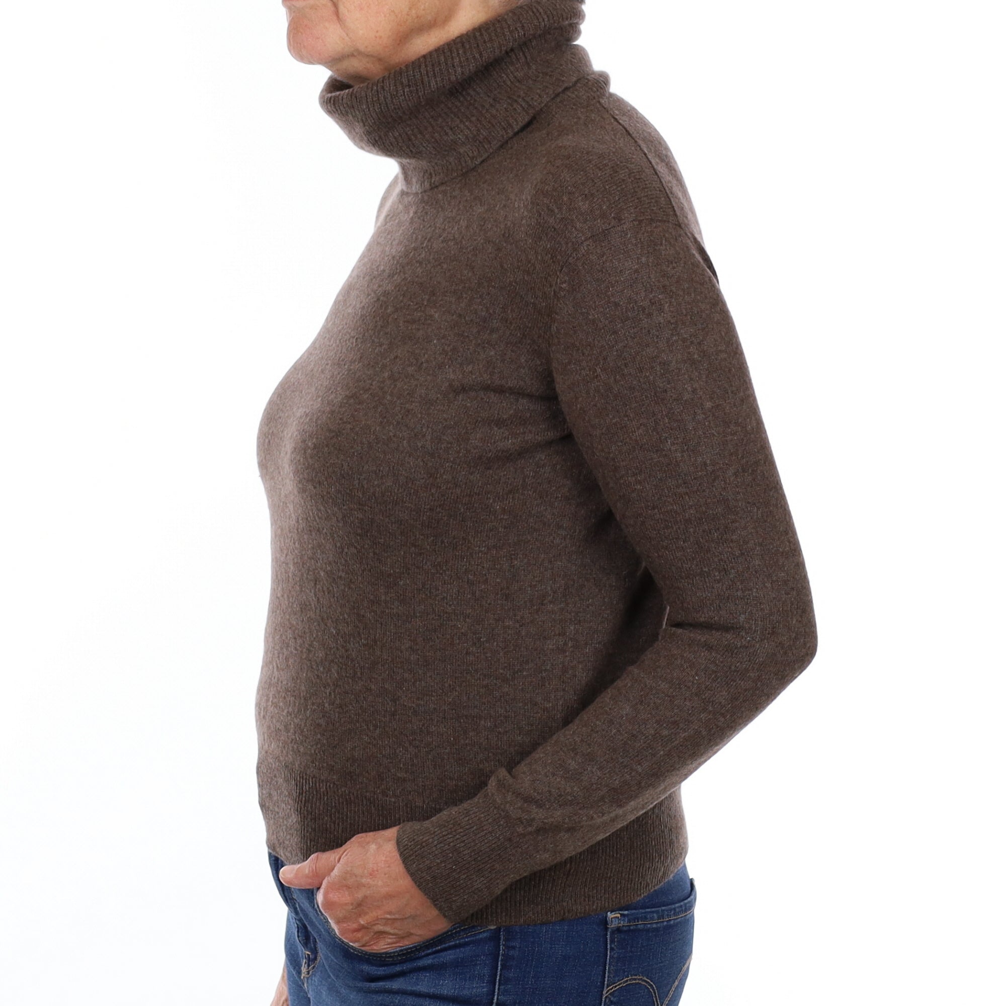 Muted Brown Cashmere Polo Neck Jumper Medium