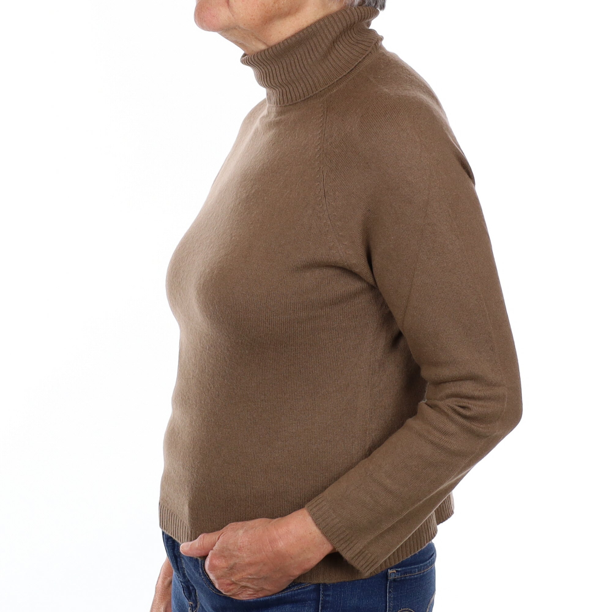 Cookie Dough Brown Cashmere Polo Neck Jumper Medium