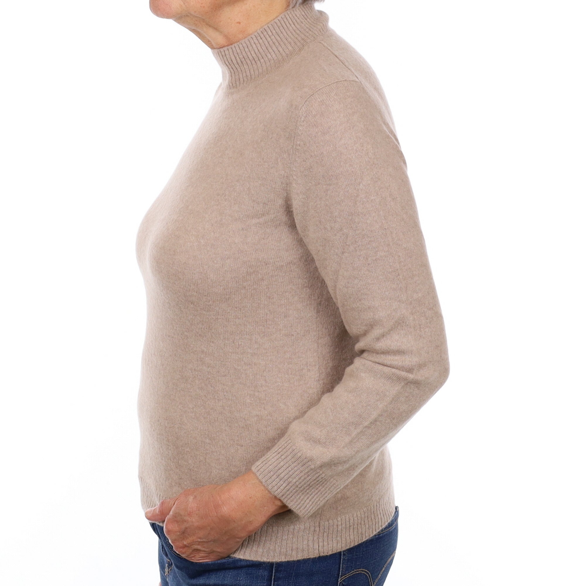 Fawn Brown Cashmere Turtle Neck Jumper Medium