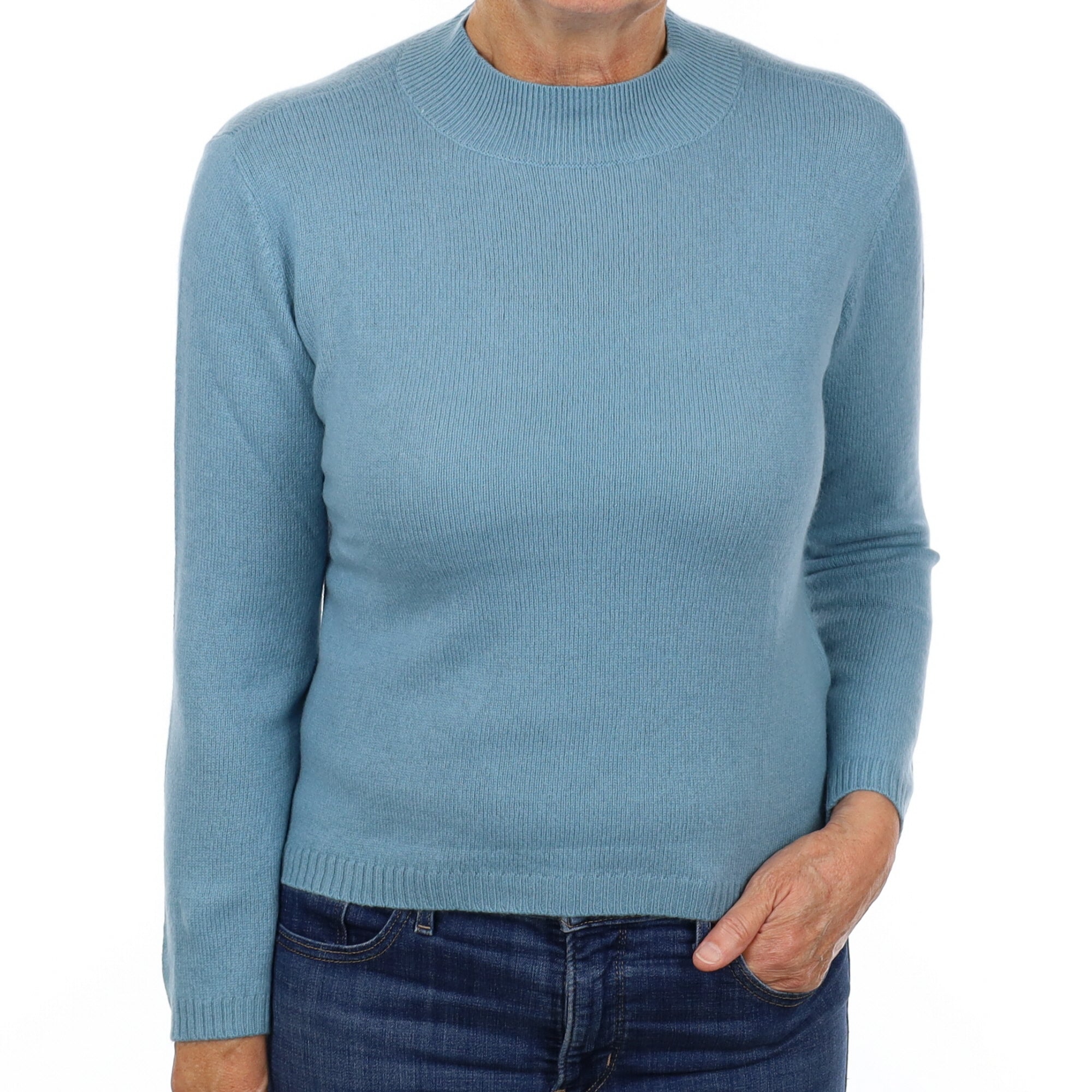 Dusky Blue Cashmere Turtle Neck Jumper Medium