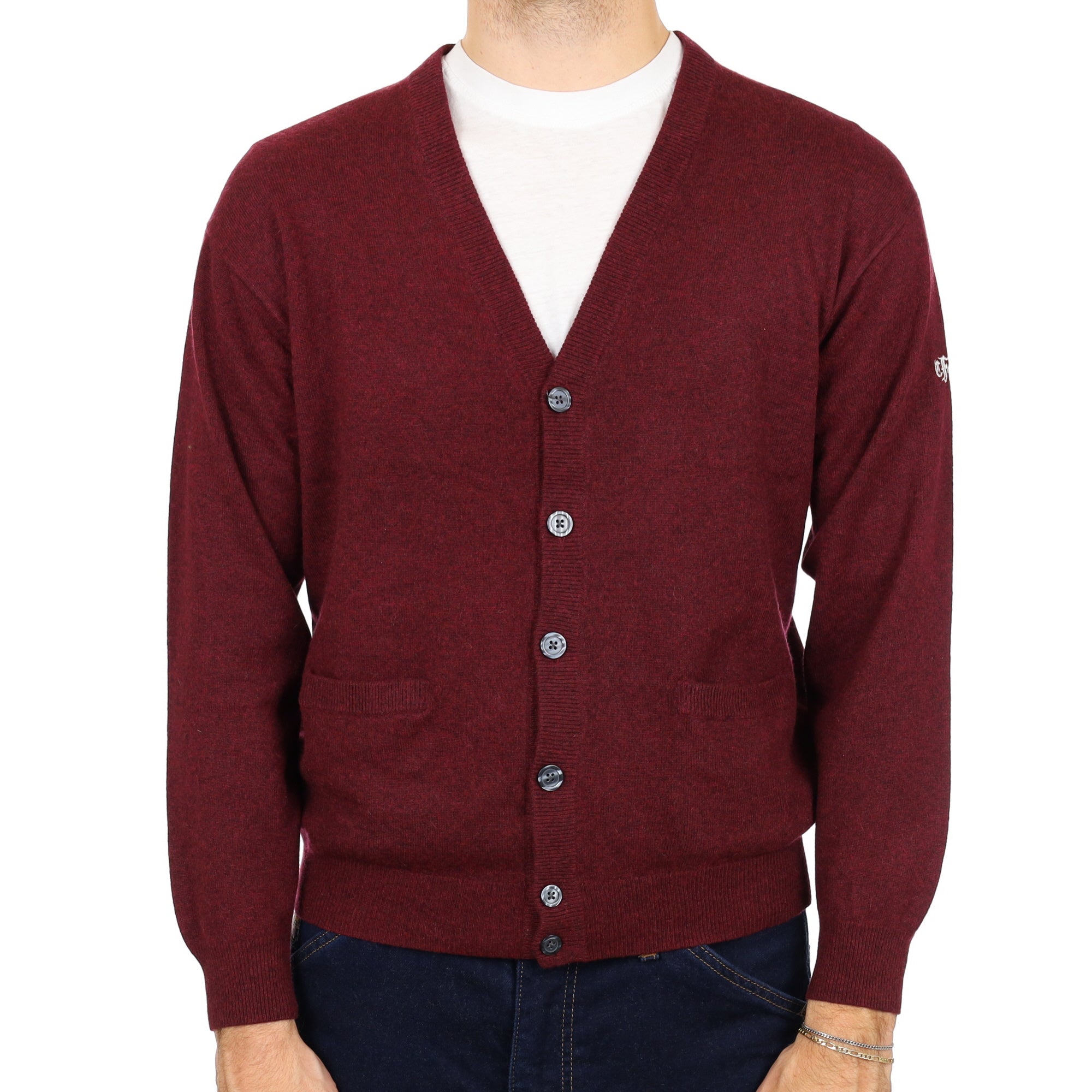 Men's Mulberry Marl Cashmere V Neck Cardigan Large
