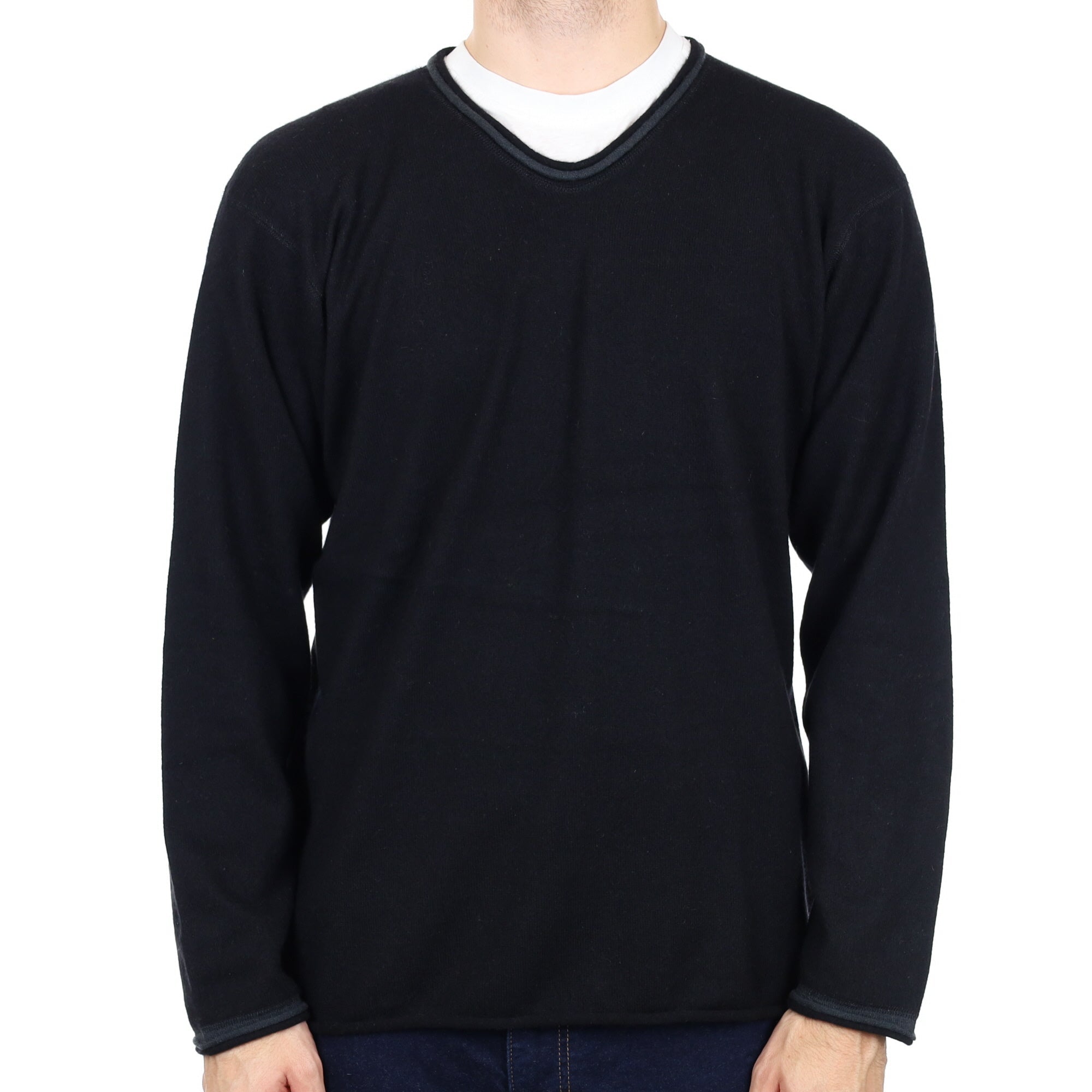 Men's Armani Black Cashmere V Neck Jumper Large