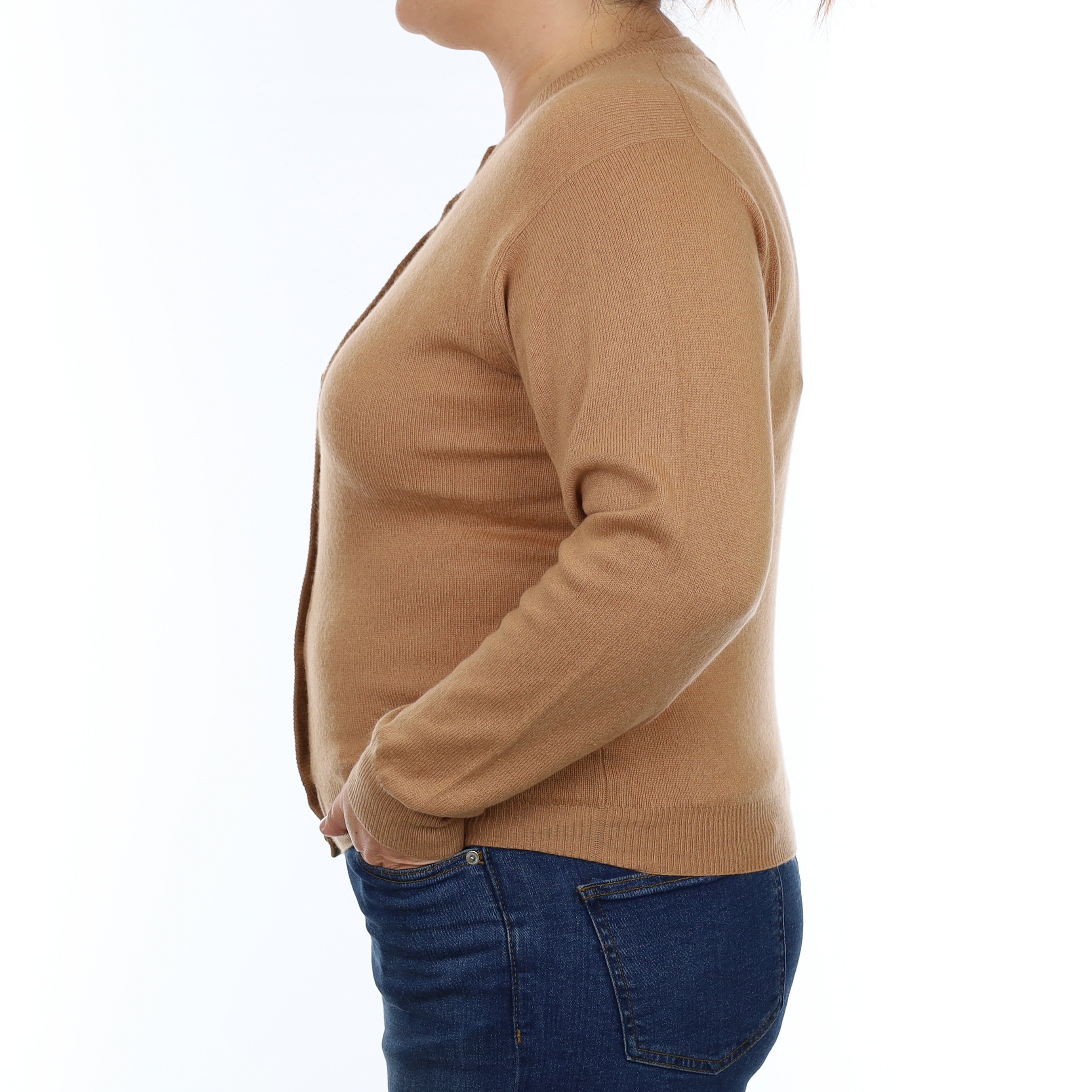 Toffee Brown Cashmere Crew Neck Cardigan Large