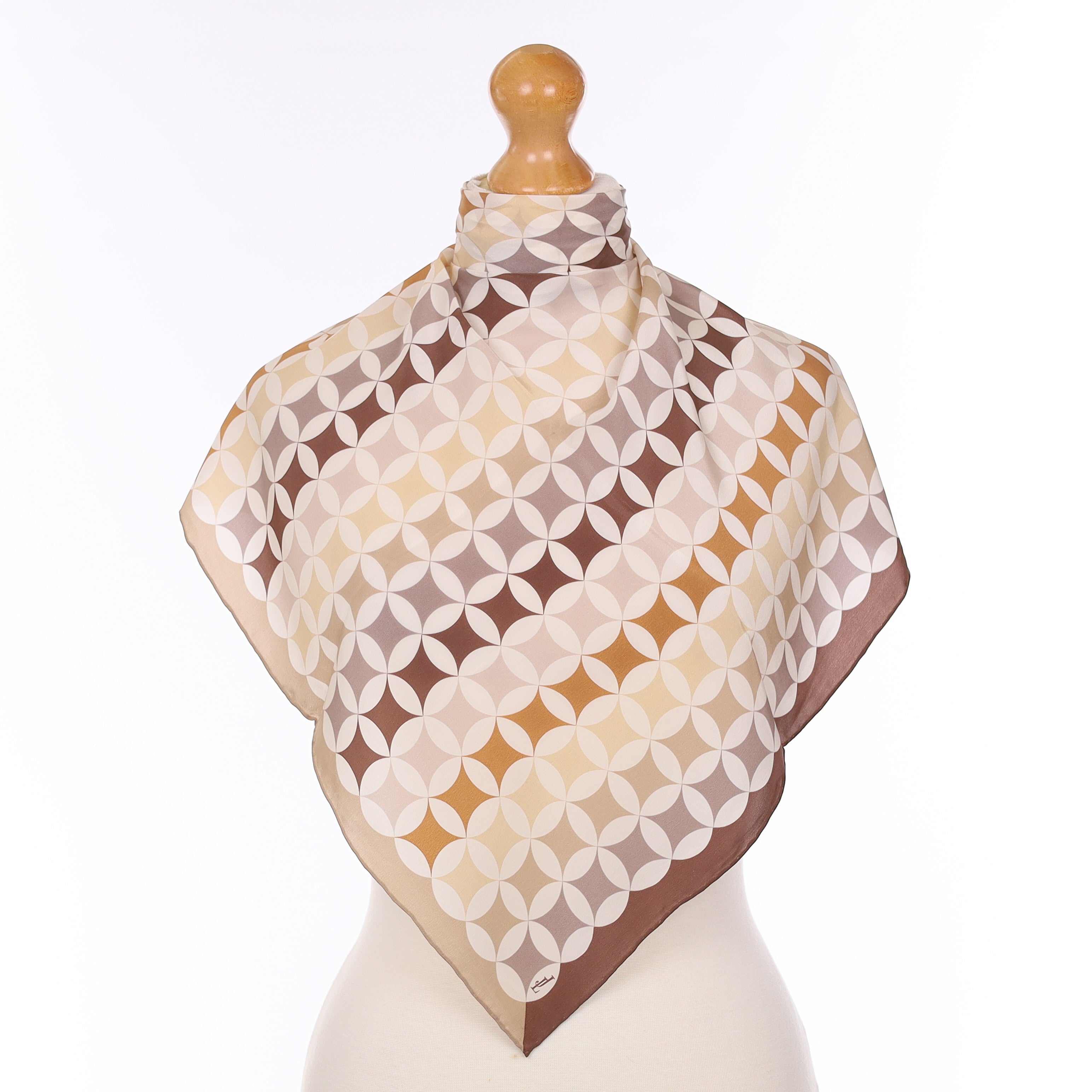 Brand New Brown Retro Patterned Silk Scarf