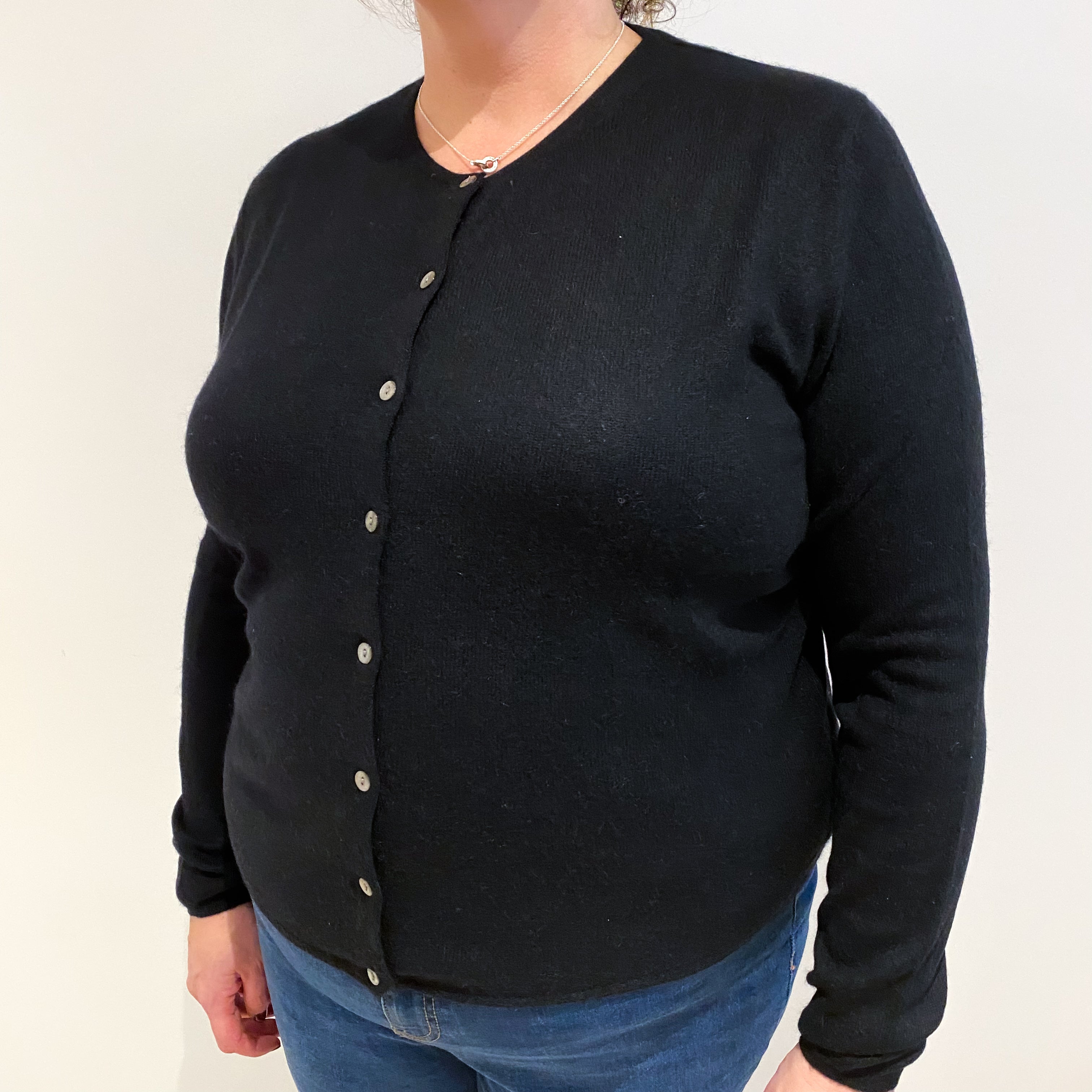 Black Cashmere Crew Neck Cardigan Extra Large