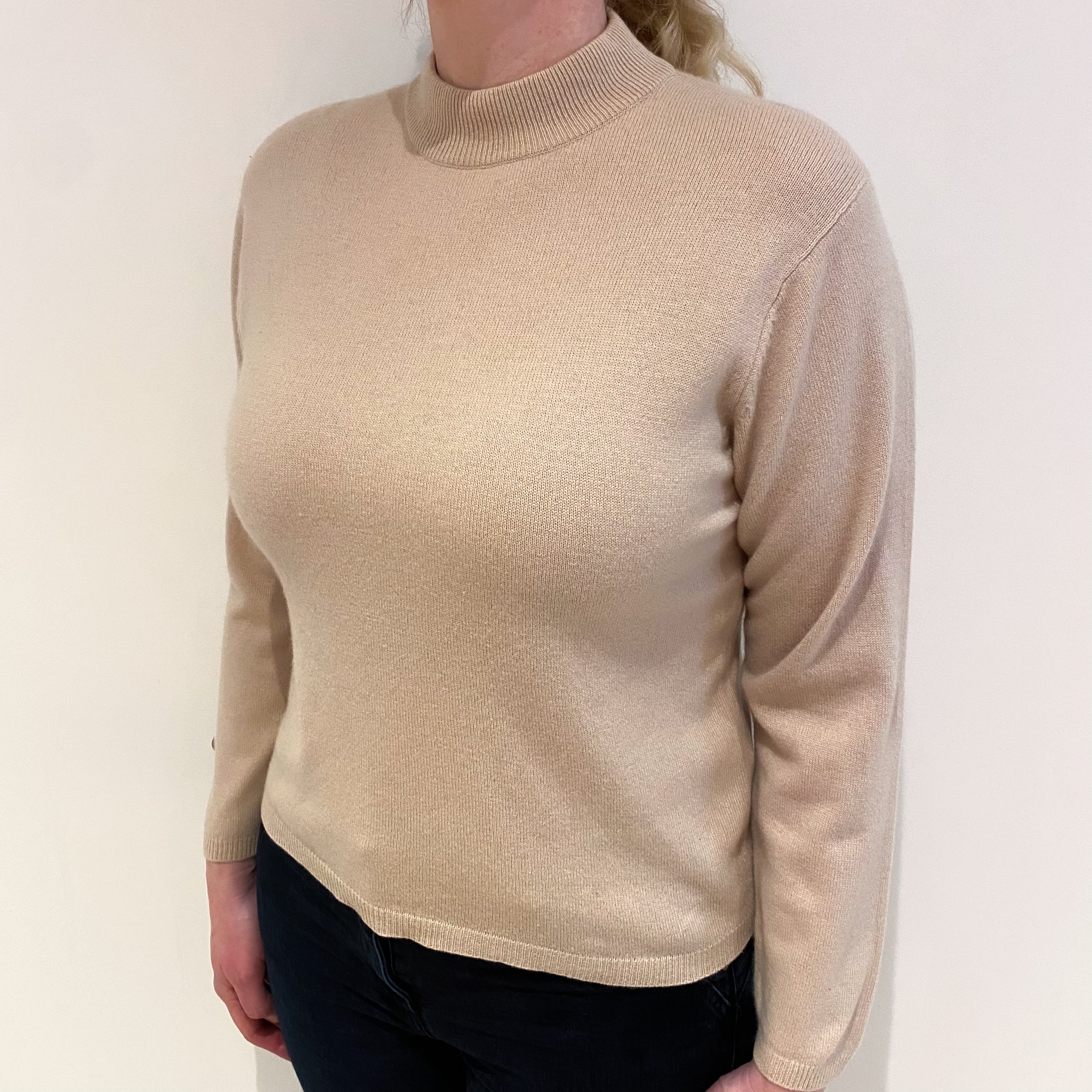 Sand Beige Cashmere Turtle Neck Jumper Large