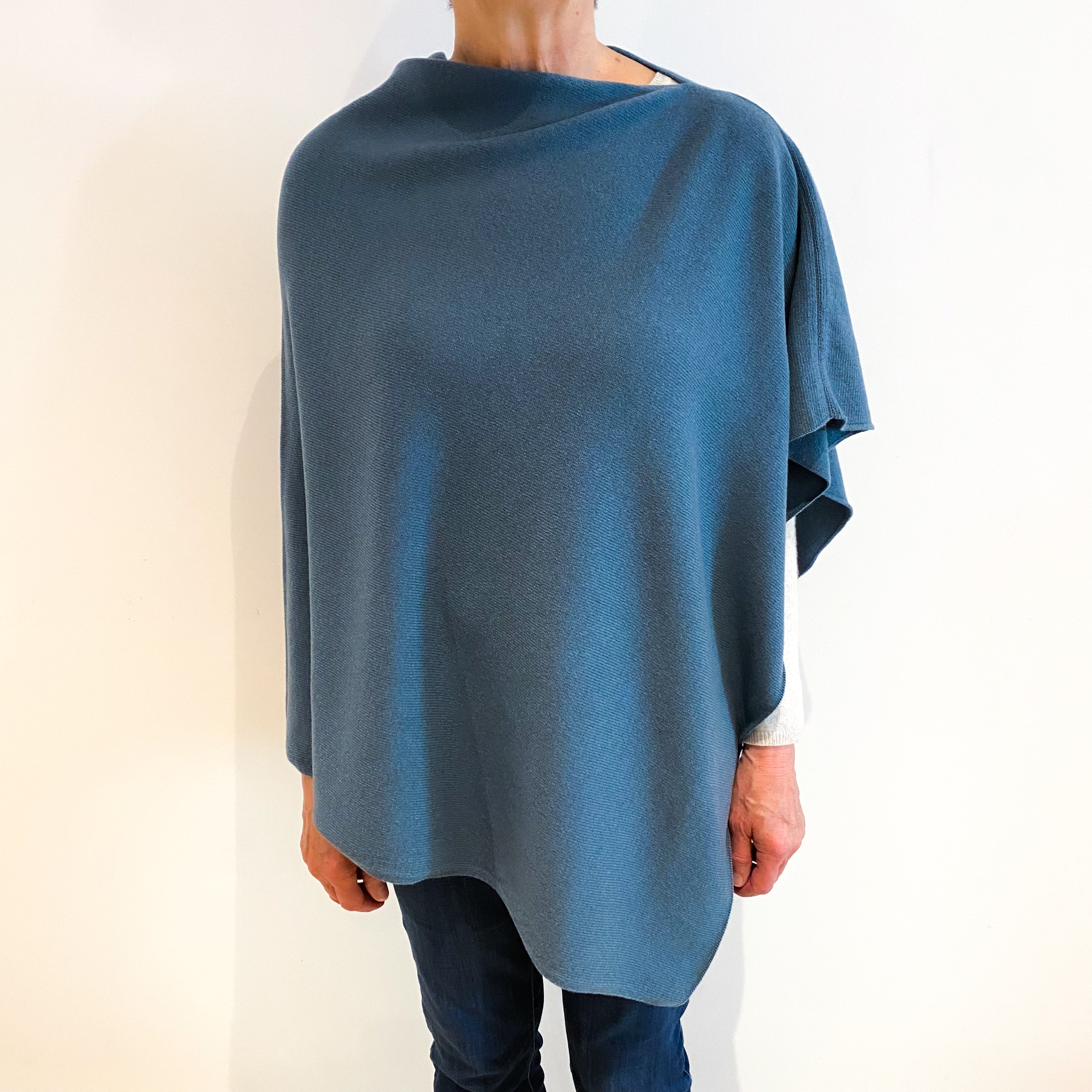 Brand New Scottish Dusky Petrol Blue Cashmere Poncho One Size Bl