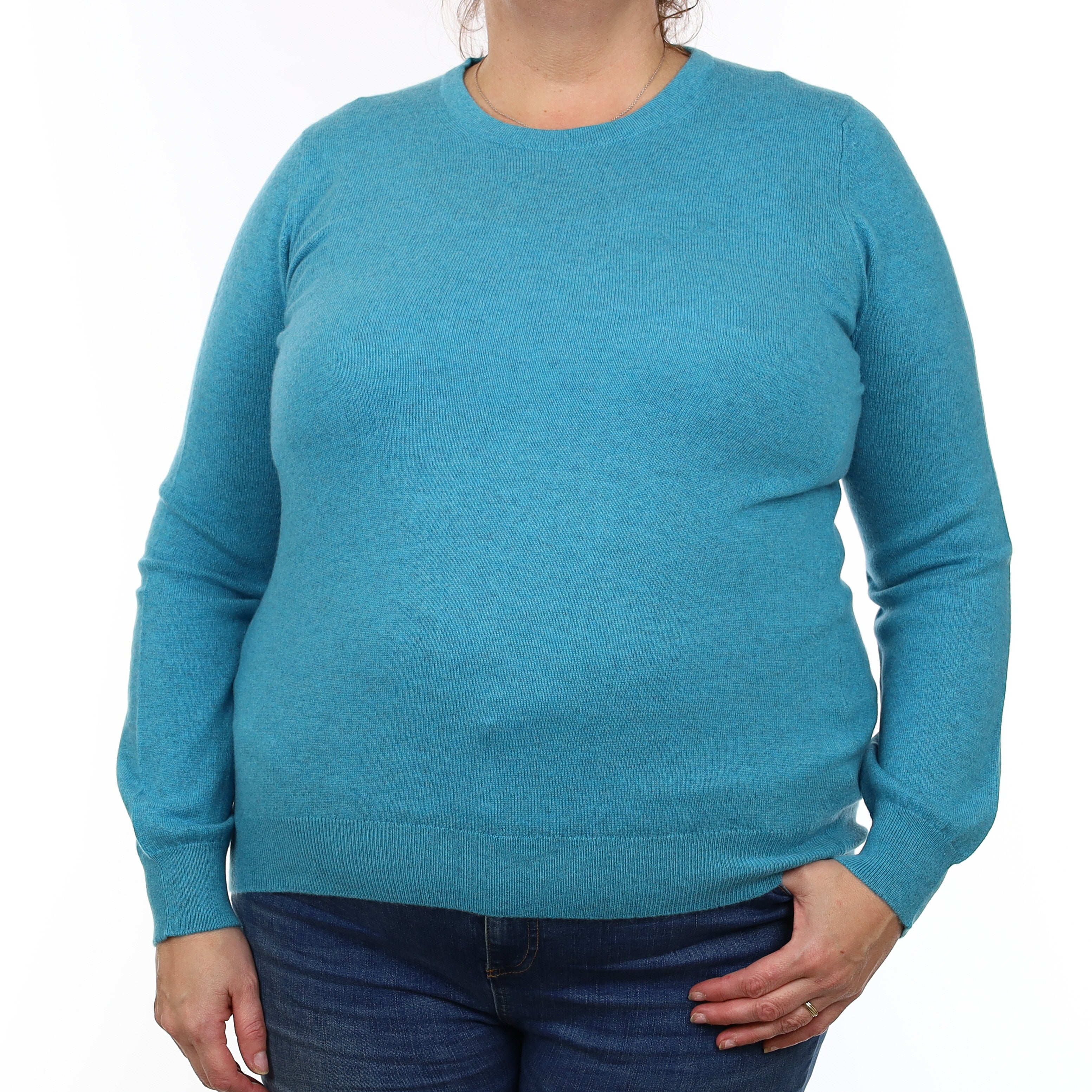 Brand New Scottish Turquoise Blue Cashmere Crew Neck Jumper Extra Large