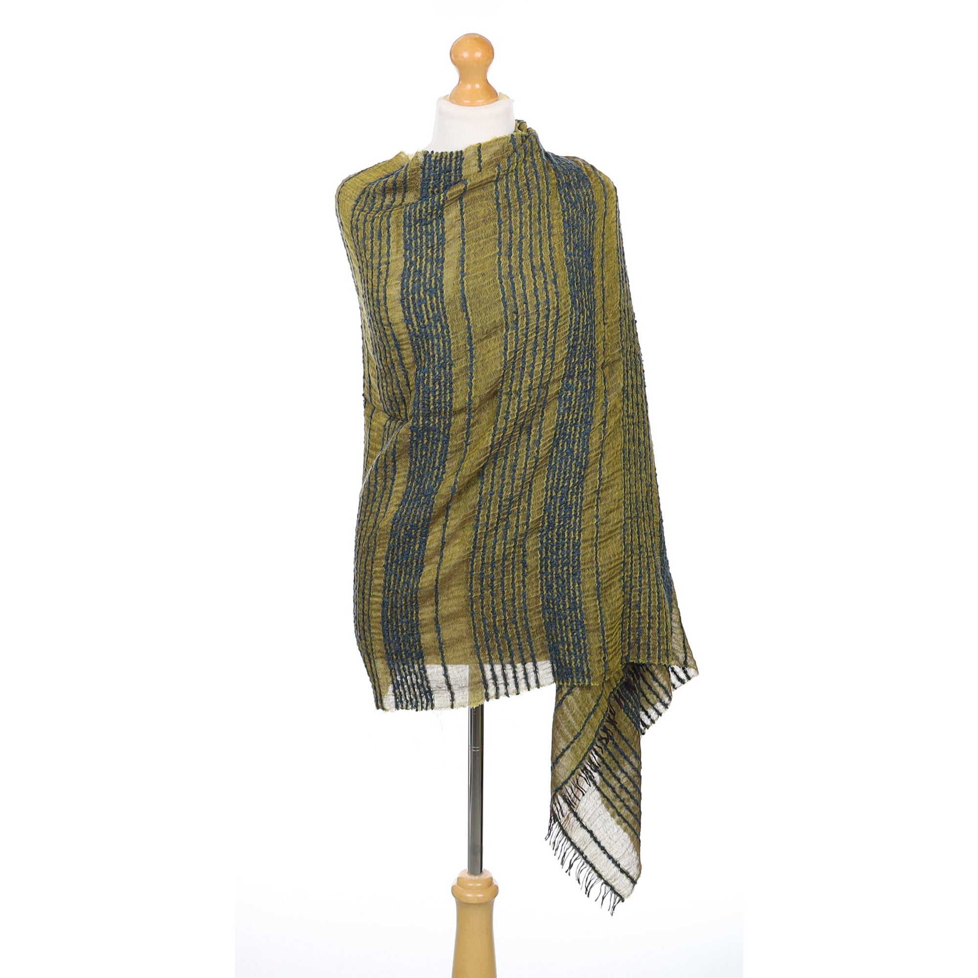 Scottish Begg & Co Petrol Blue and Yellow Woven Cashmere & Silk Wrap