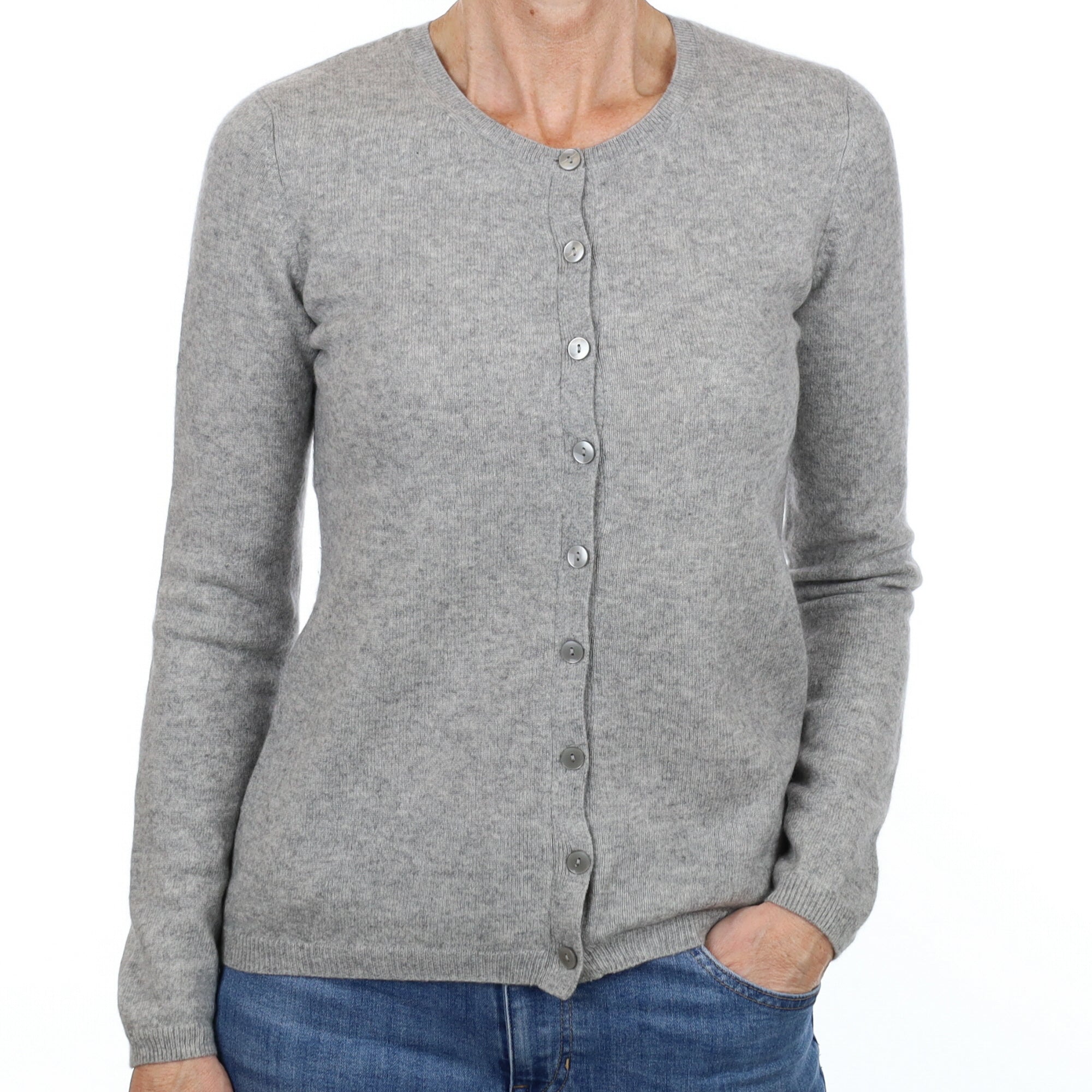 Smoke Grey Cashmere Crew Neck Cardigan Small