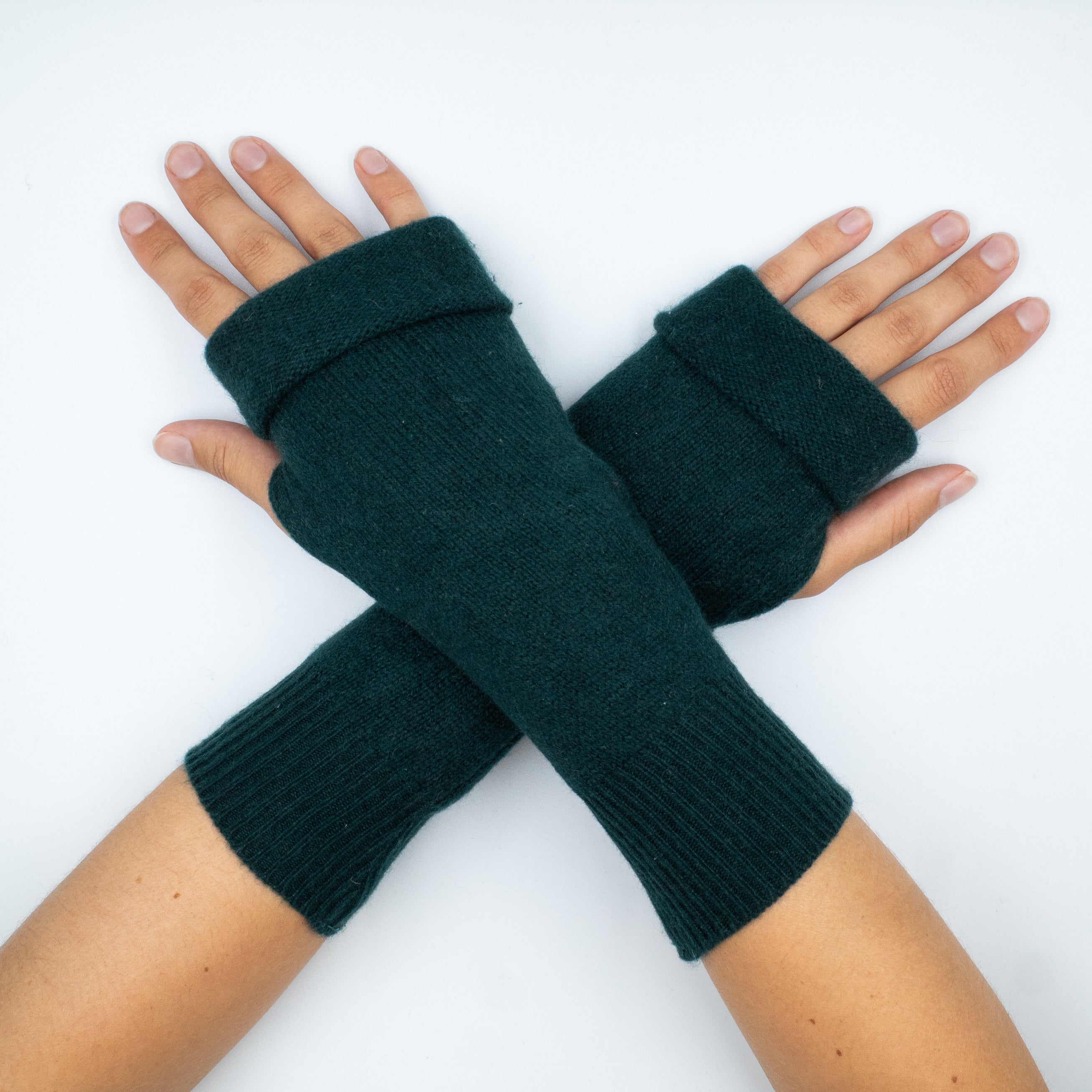 Bottle Green Cashmere Fingerless Gloves