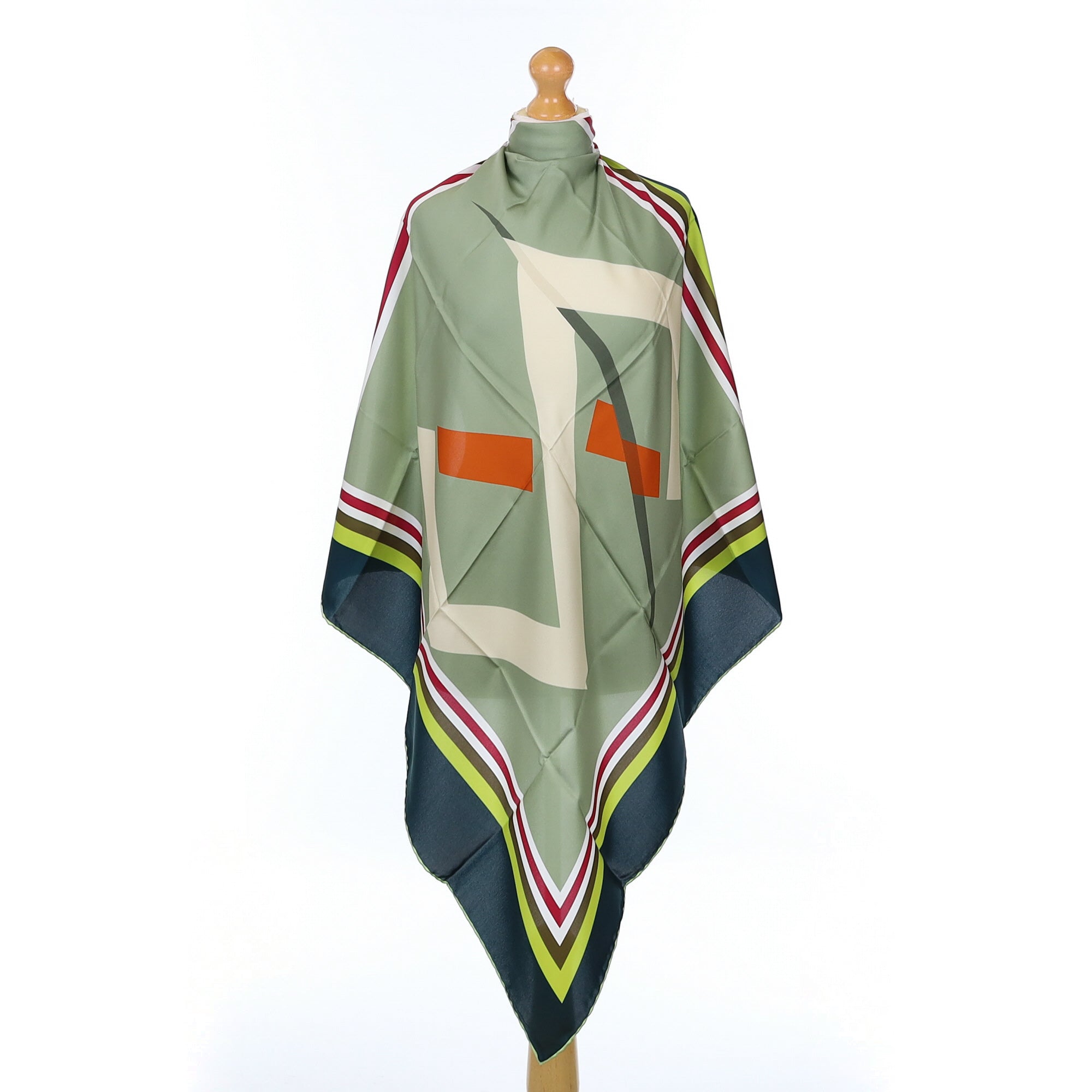 Brand New Italian Green Geometric Silk Scarf