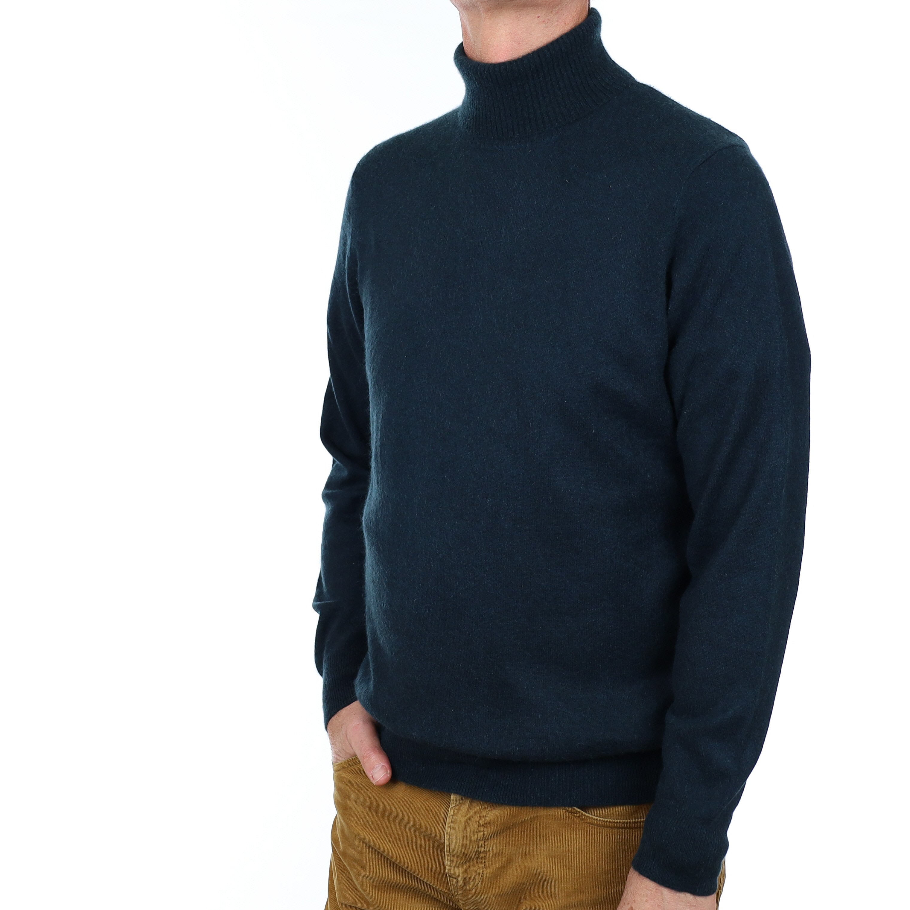 Men’s Deep Forest Green Cashmere Polo Neck Jumper Extra Large