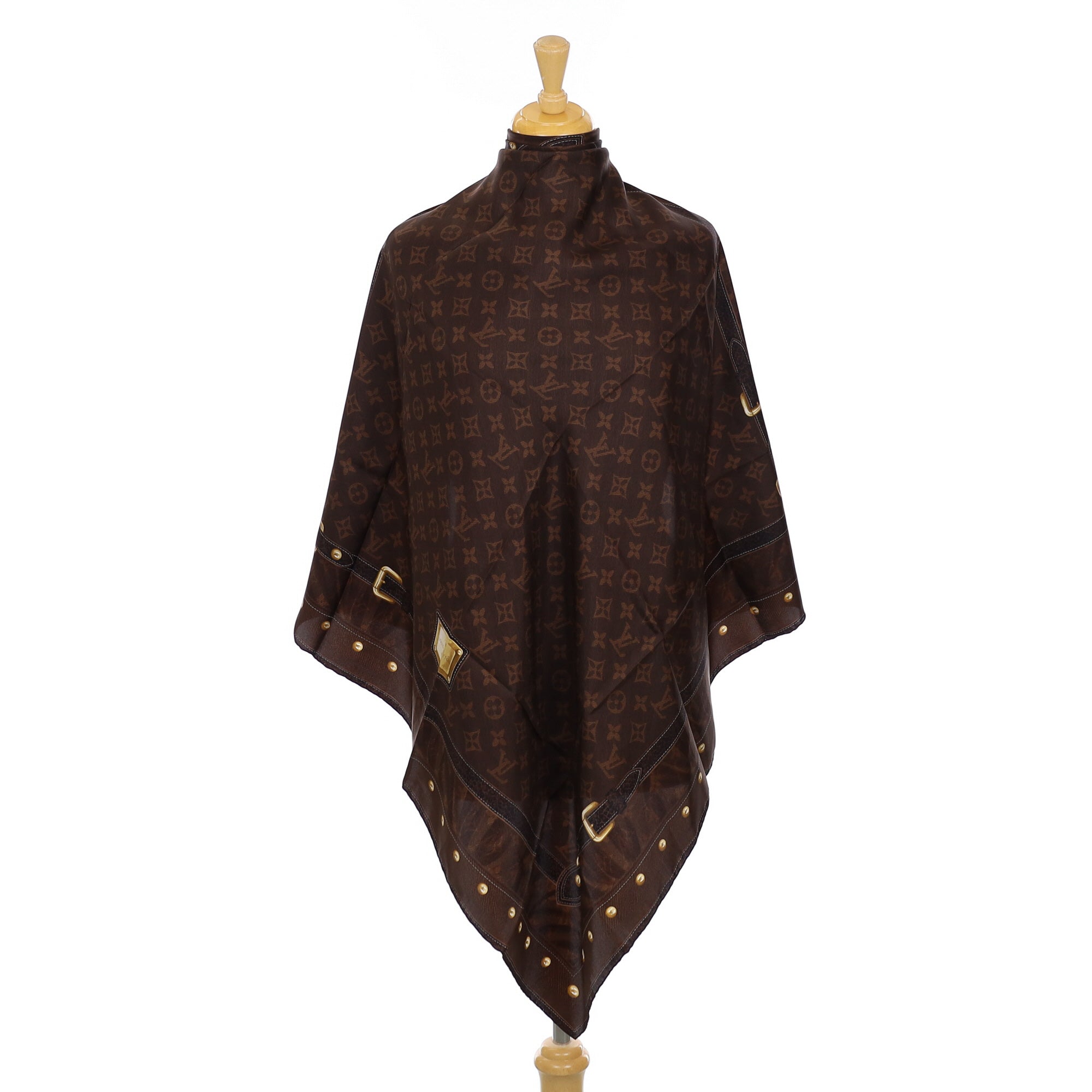 Louis Vuitton Designer Dark Brown Silk Scarf