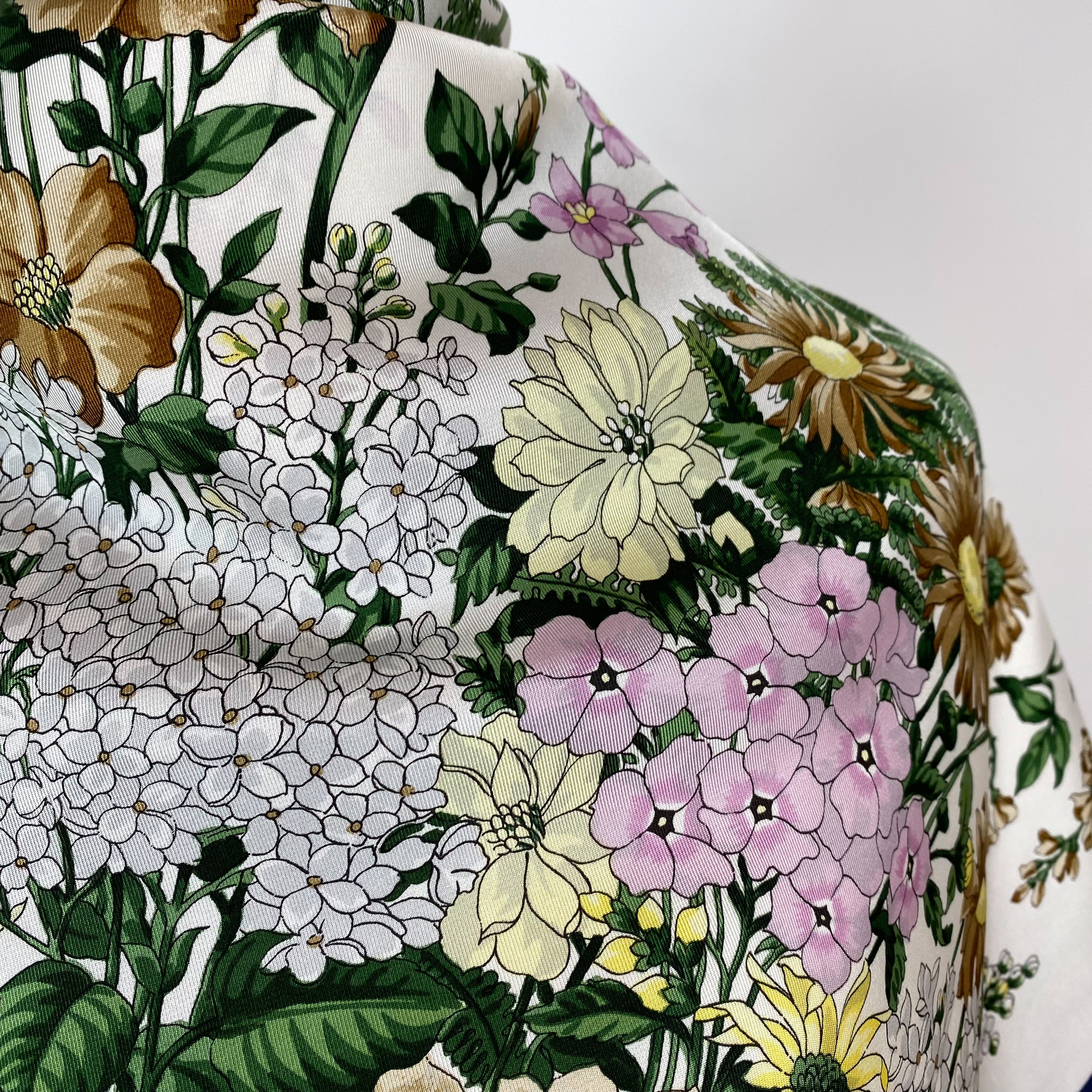 Asprey Floral Italian Designer Silk Scarf