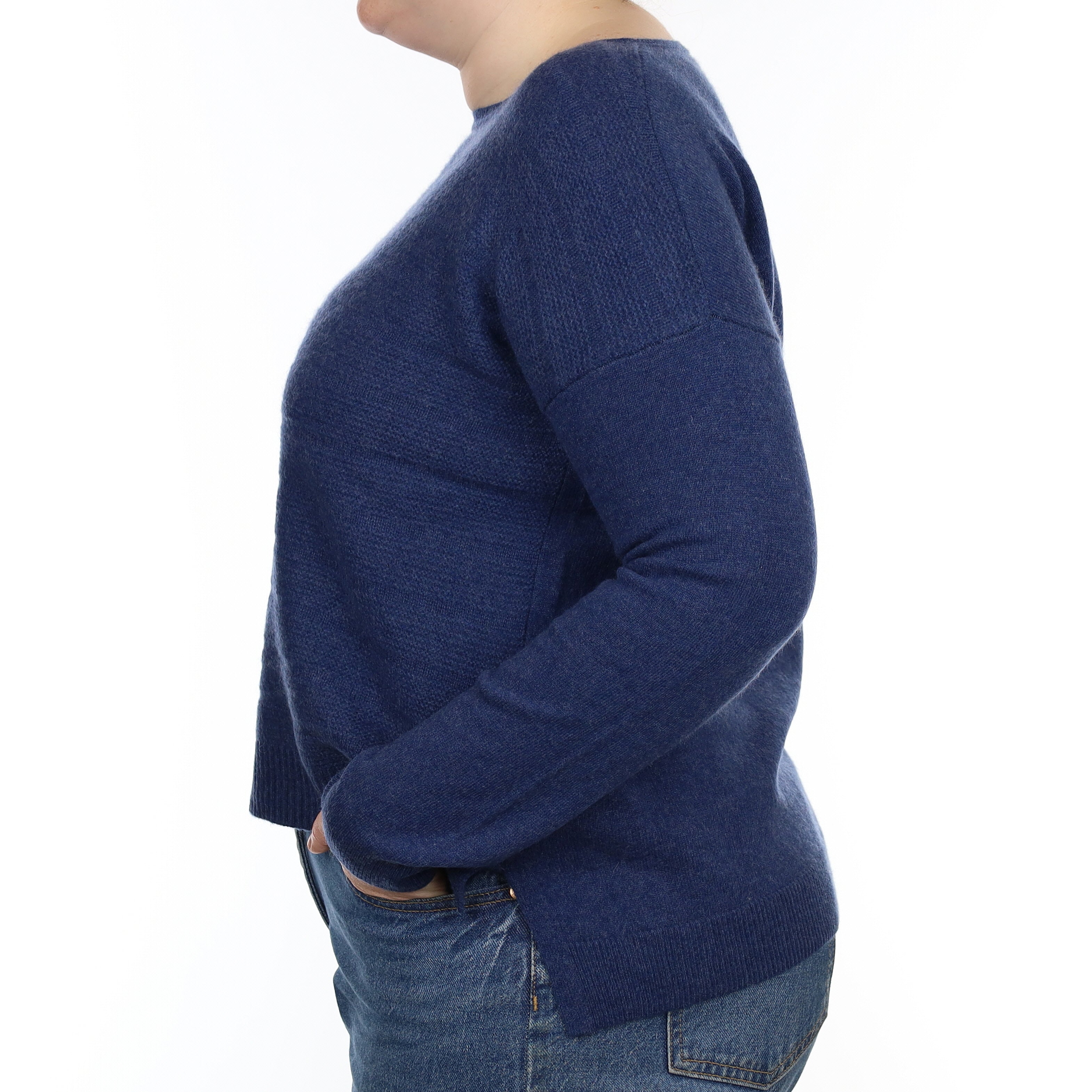 Naval Blue Textured Cashmere Crew Neck Jumper Large