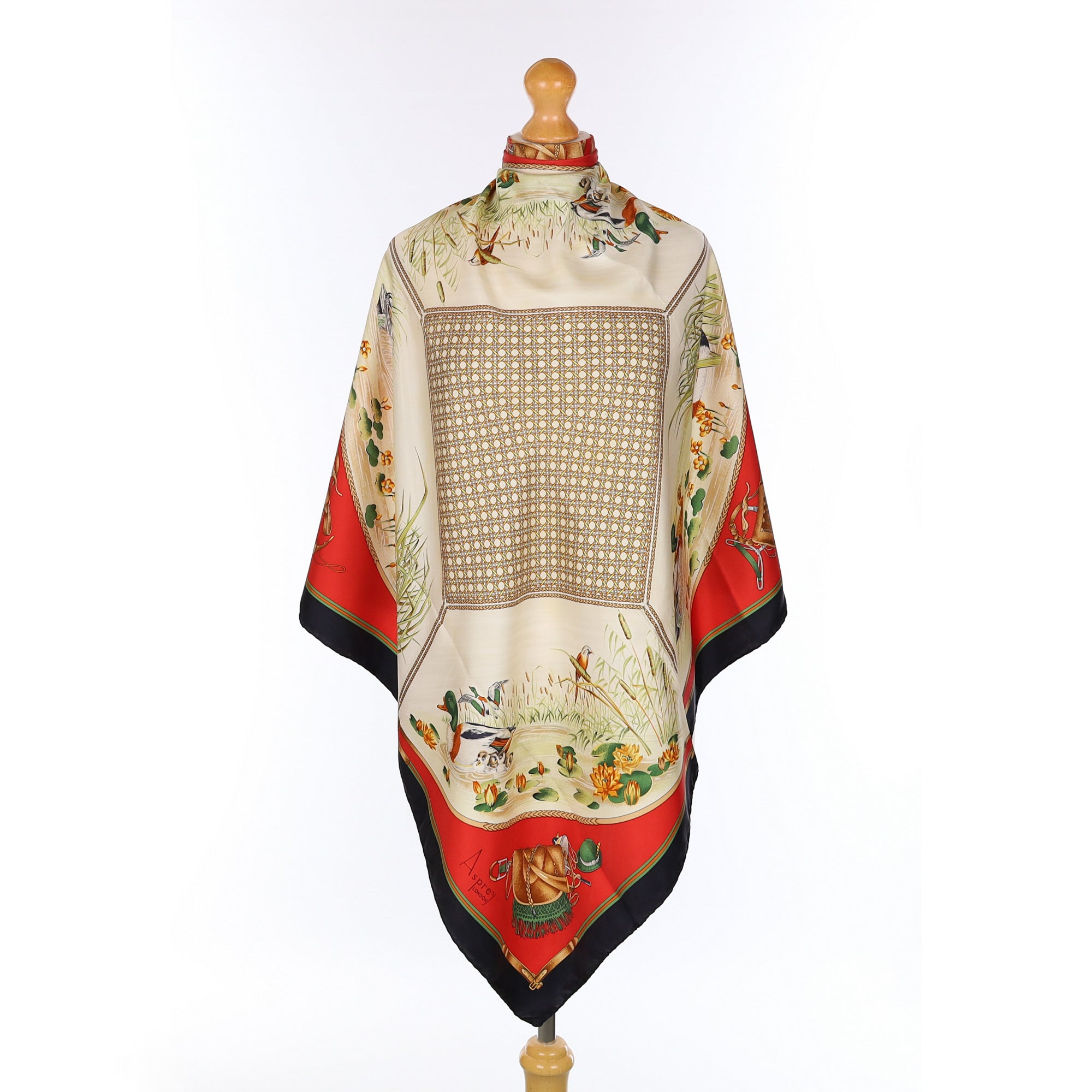 1980’s Asprey Pond Scene Vintage Silk Scarf