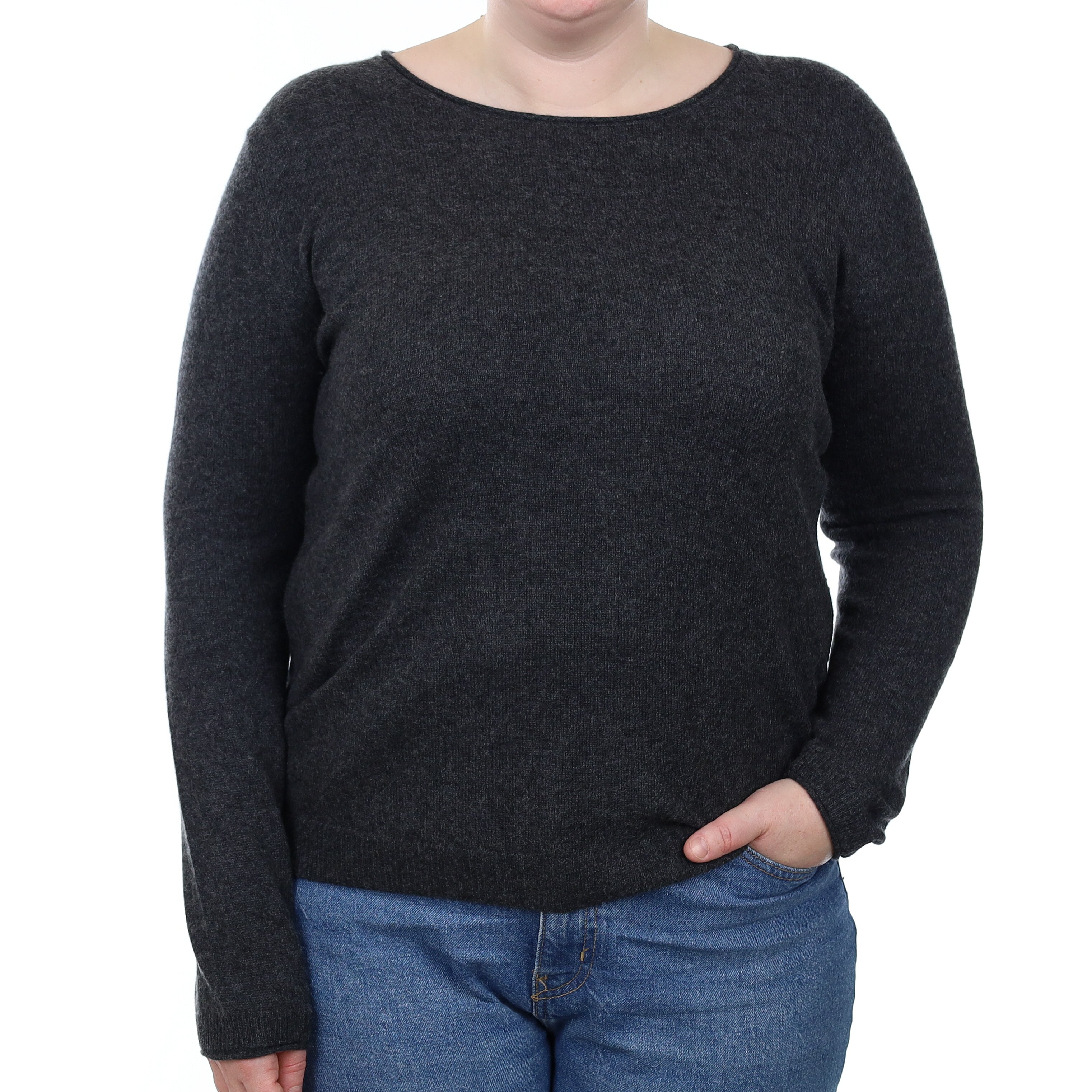 Charcoal Grey Cashmere Scoop Neck Jumper Large