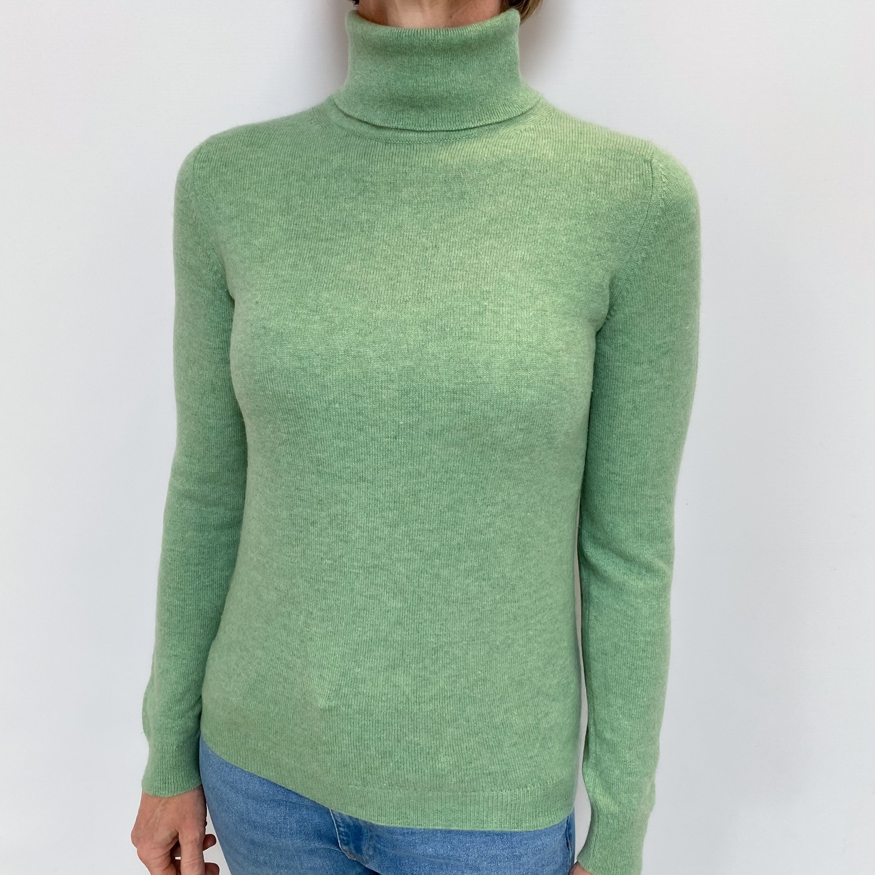 Light Green Cashmere Polo Neck Jumper Small