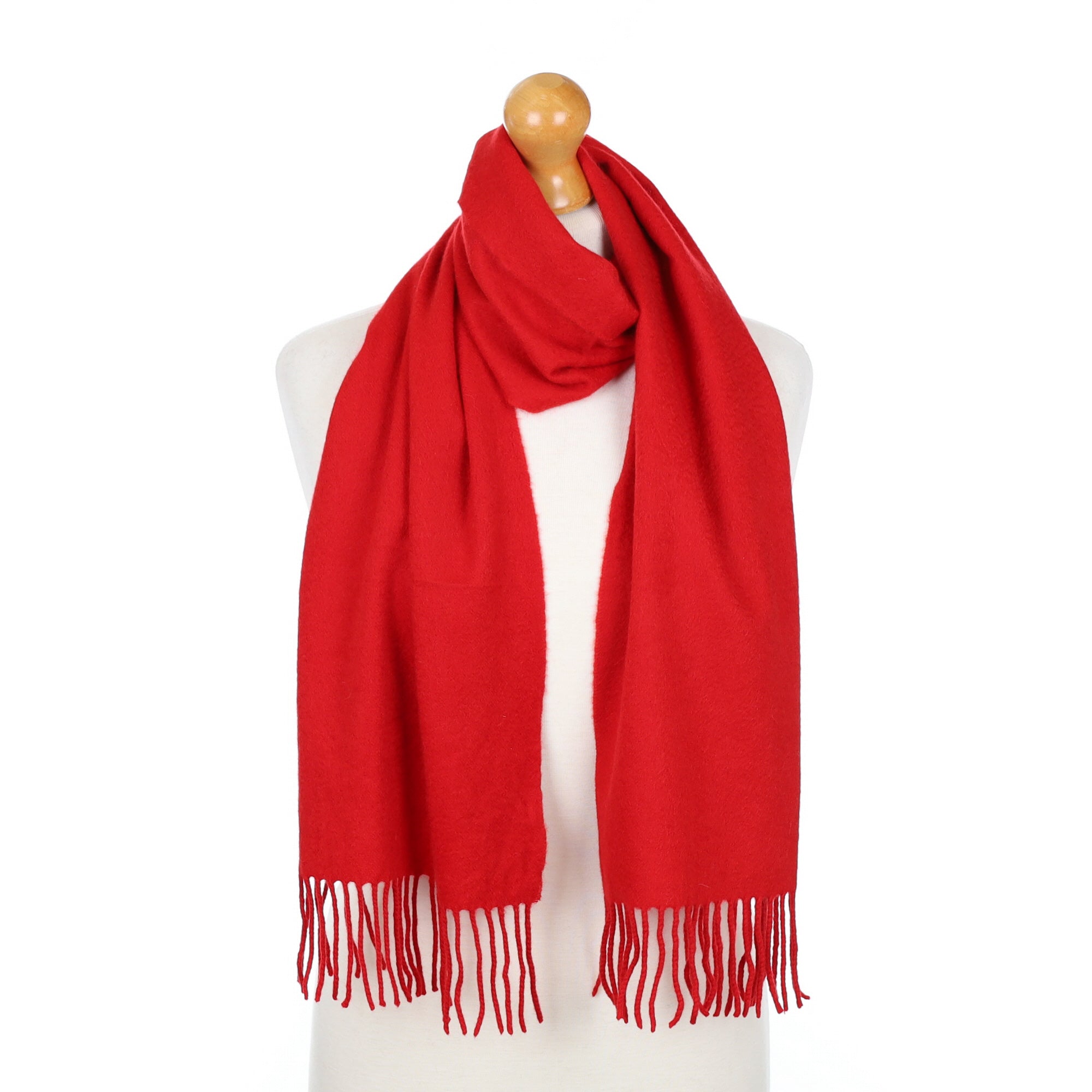 Scarlet Red Fringed Cashmere Woven Scarf