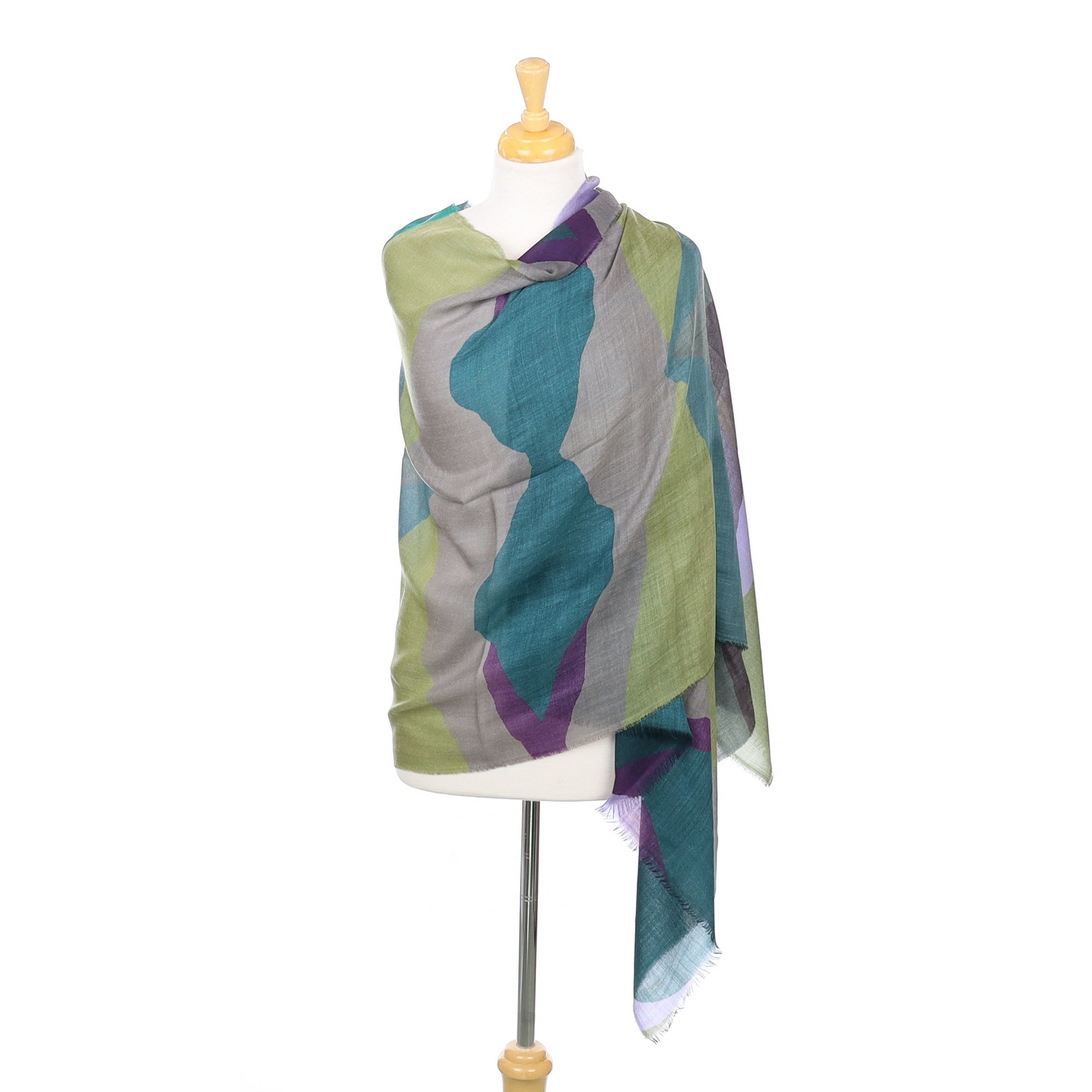 Scottish Begg & Co Khaki and Purple Patterned Fine Woven Cashmere Wrap